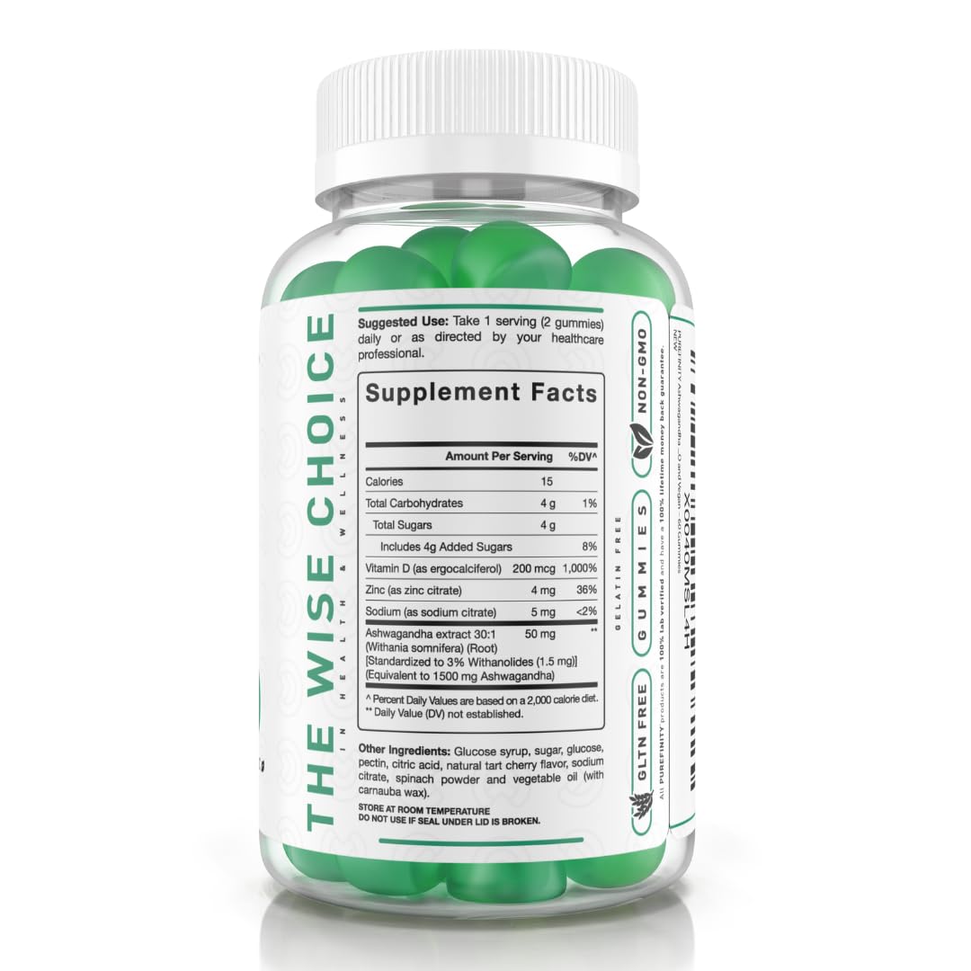 PUREFINITY Ashwagandha Gummies with Vitamin D & Zinc | Relaxation & Mood Support | 60ct