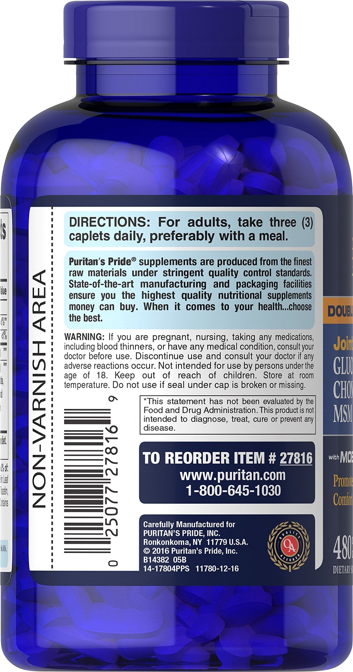 Puritan's Pride Glucosamine, Chondroitin & MSM – 3 Per Day Formula