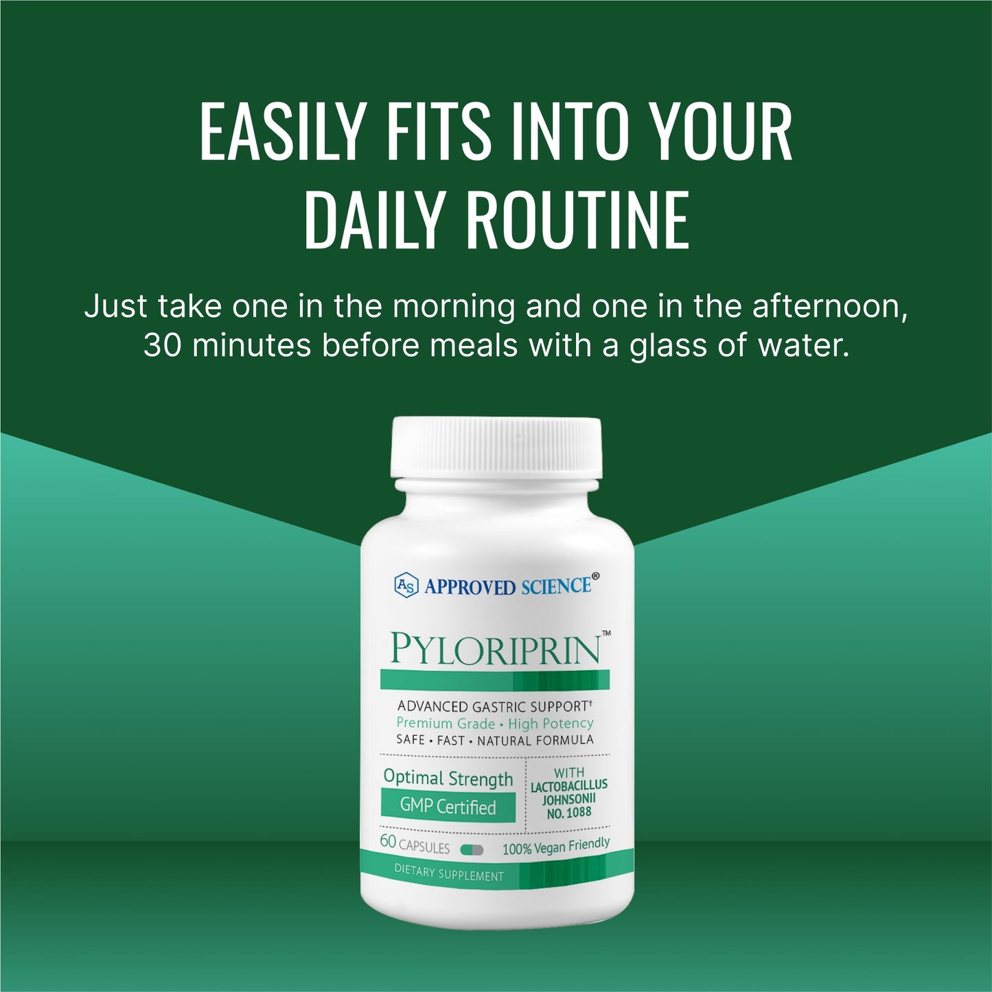 Approved Science Pyloriprin - Advanced Digestive Support (Zinc L-Carnosine, Probiotic, Broccoli Sprout, Deglycyrrhized Licorice) - 60 Vegan Capsules