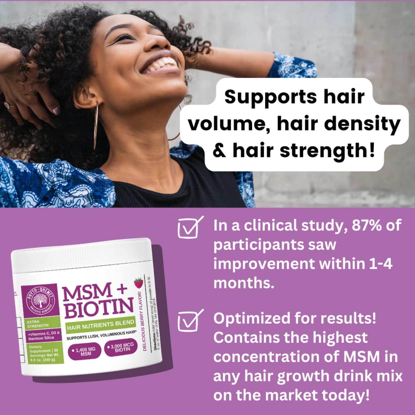 Qhemet Biologics MSM + Biotin Hair Nutrient Blend – 8.5 oz for Hair Growth