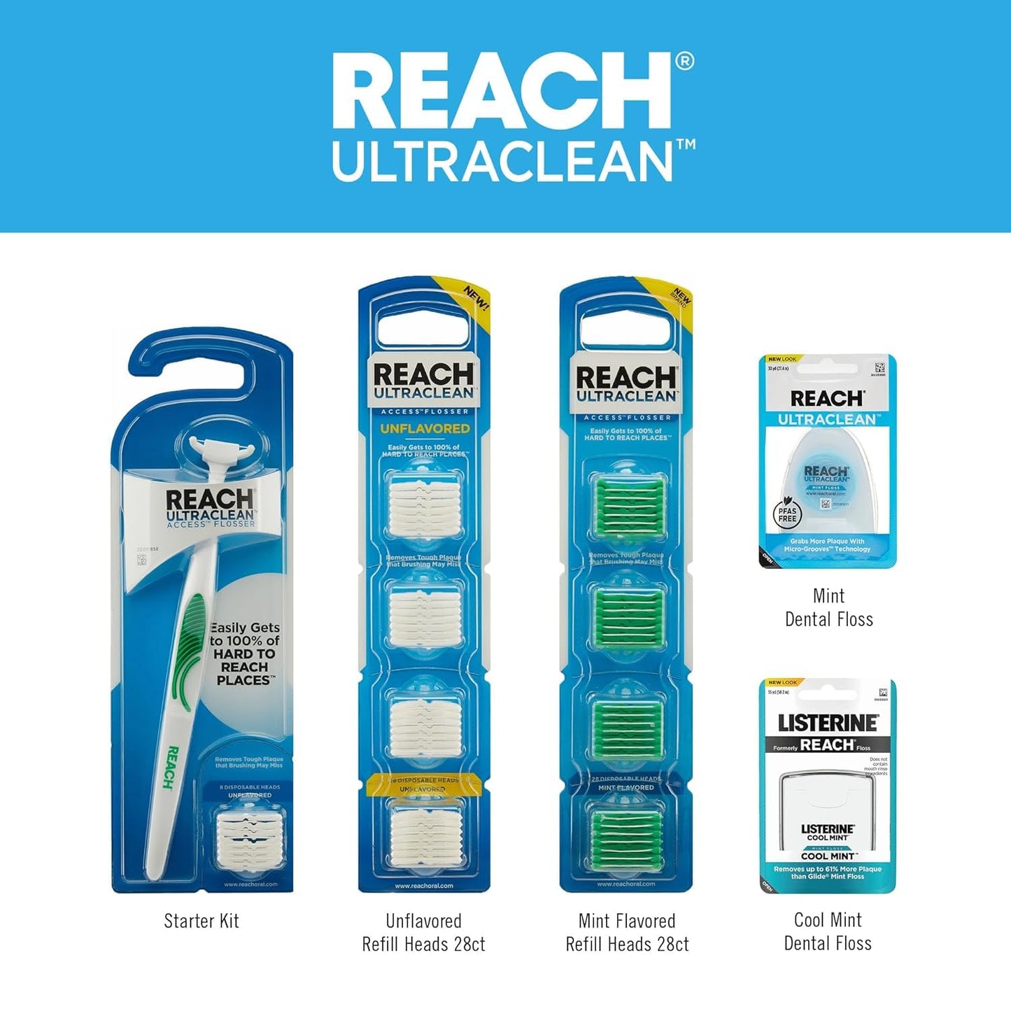 REACH Listerine Ultraclean Dental Floss - Pack of 2 | Mint, Gentle on Gums