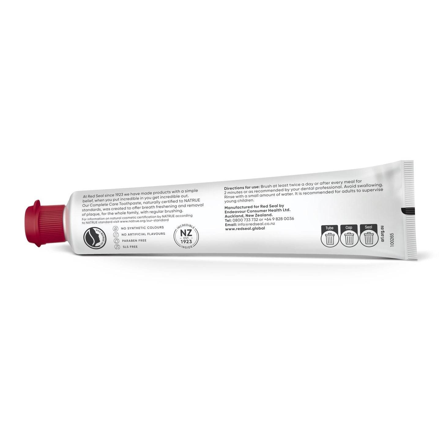 Red Seal Complete Care Mild Mint Toothpaste - NATRUE Natural, Fluoride Free, Vegan & Cruelty Free, 3.53 oz