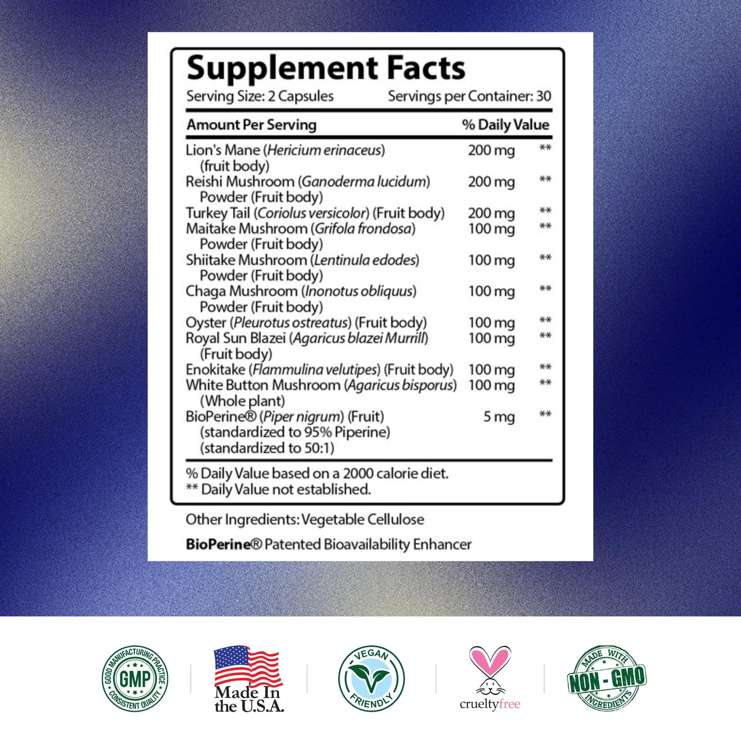 Research Verified Mushroom Complex - Immune Support, Antioxidants & Cognitive Function | 360 Vegan Capsules