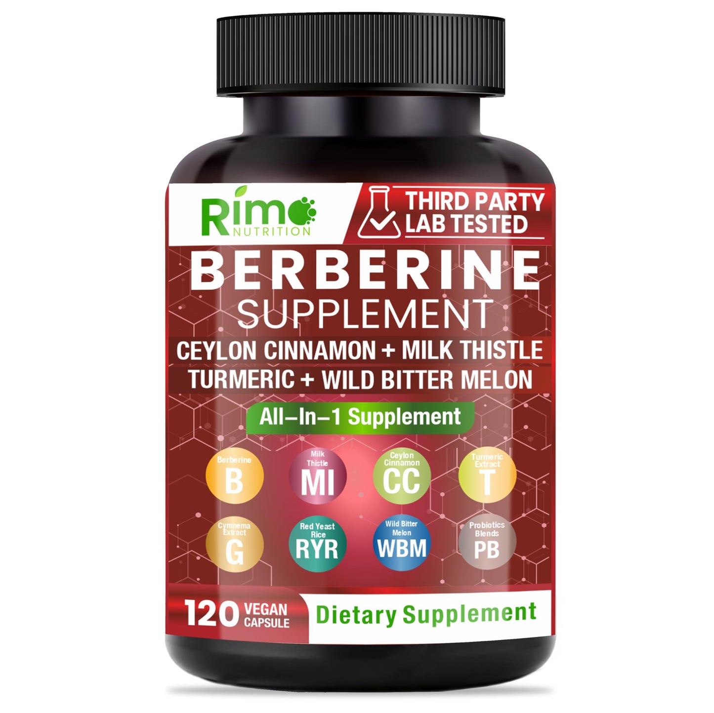Rimo Nutrition Berberine with Ceylon Cinnamon – 120 Capsules | Non-GMO & Gluten Free