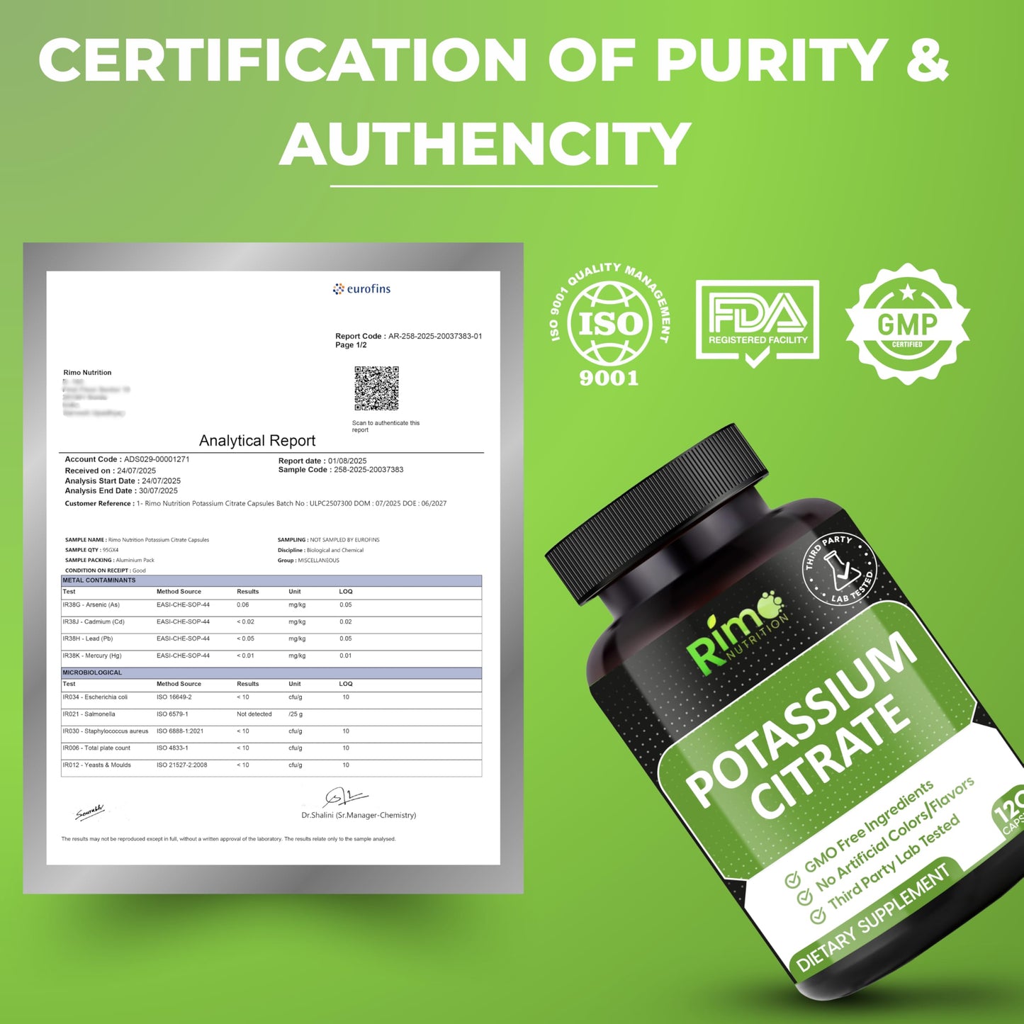 Rimo Nutrition Potassium Citrate Supplement - No Additives | 120 Servings