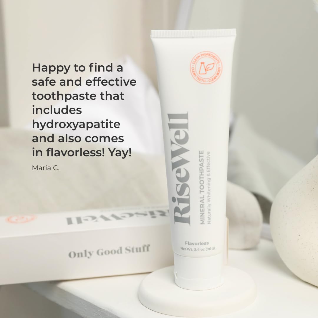 RiseWell Mineral Unflavored Toothpaste - Hydroxyapatite, Fluoride-Free, SLS-Free | Made in USA (Pack of 2)