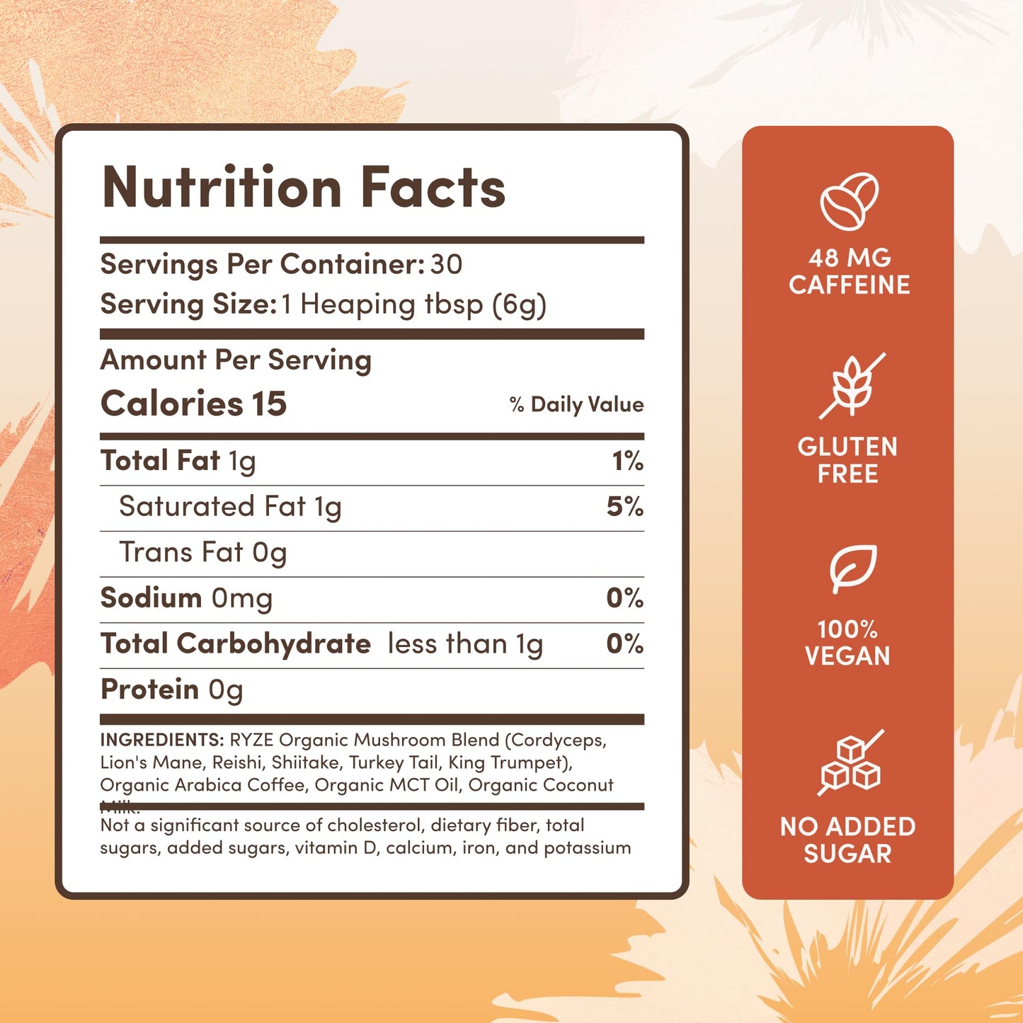 RYZE SUPERFOODS Mushroom Coffee USDA Organic — 6 Adaptogenic Mushrooms + MCT Oil, 30 Servings