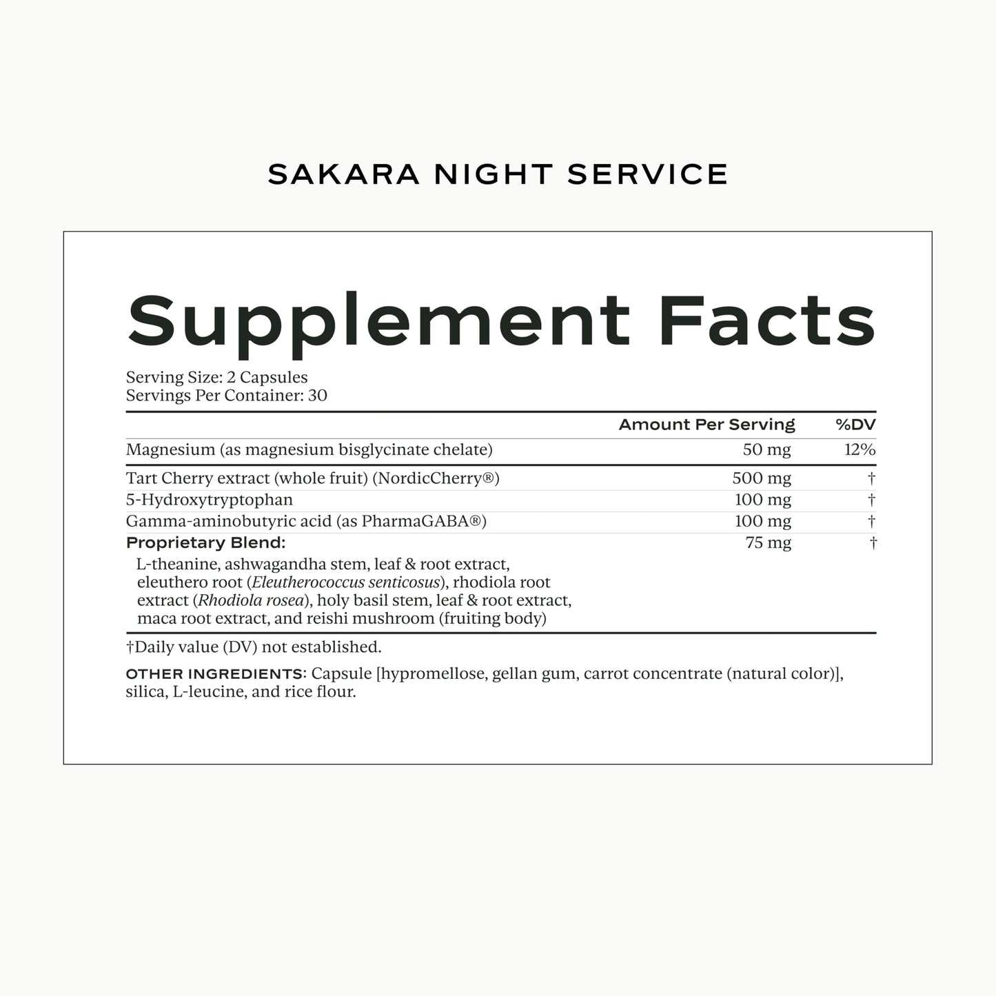 SAKARA Night Service Sleep Support – Magnesium Glycinate, NordicCherry™, 5-HTP | 60 Capsules