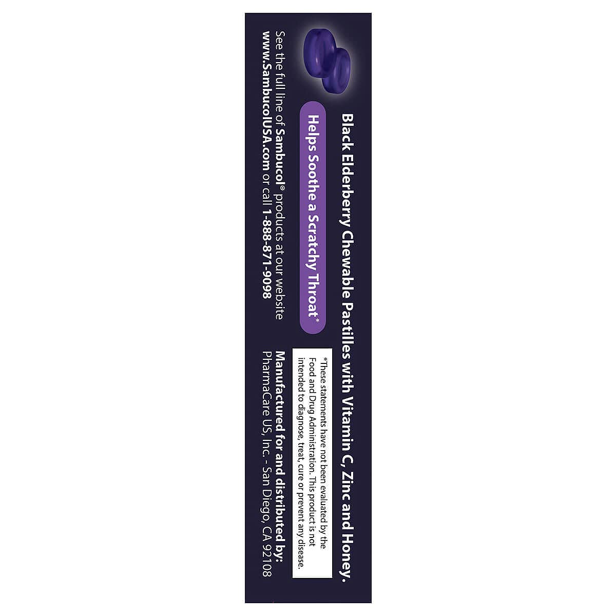 Sambucol Black Elderberry Throat Lozenges - Vitamin C, Zinc & Honey (Gluten-Free) 20 Count