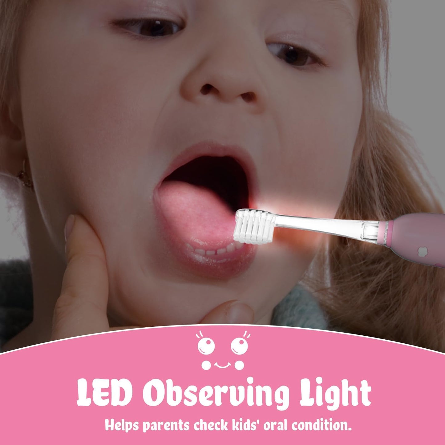SEAGO Kids Electric Toothbrush Pink – Rechargeable Toddler Toothbrush with Magnetic Charging, LED Light, 8 Heads (Ages 2-6)
