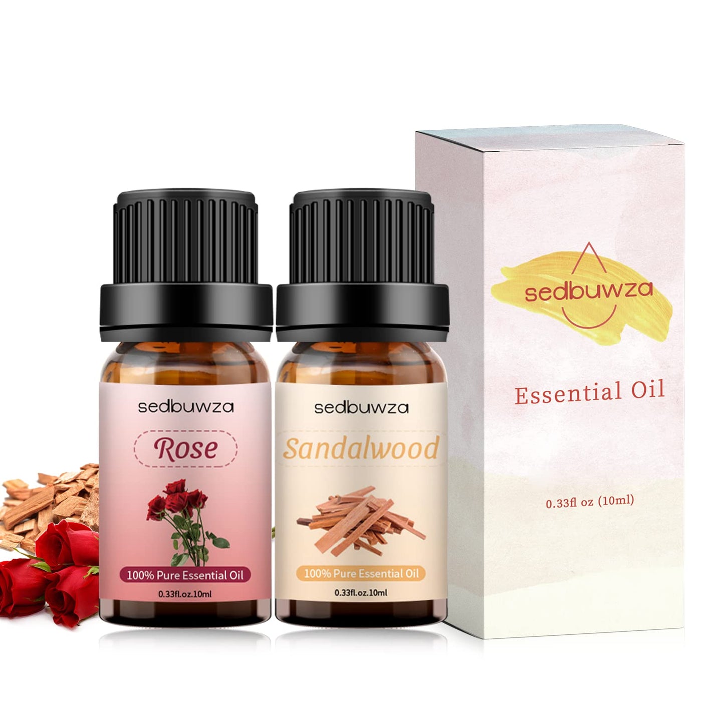 Sedbuwza Rose & Sandalwood Essential Oil Set - 2 x 10 ml for Diffuser
