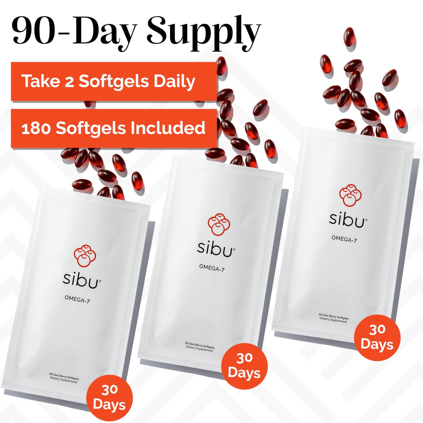 Sibu Sea Buckthorn Omega-7 Softgels – 90-Day Refill Sachet for Skin, Hair & Nails