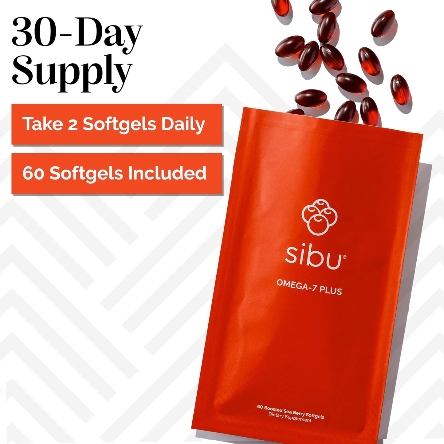Sibu Sea Buckthorn Omega-7 Plus Softgels – 365mg Omega-7 + Vitamin D3 & Omega-3 DHA (30 Day Refill Sachet)