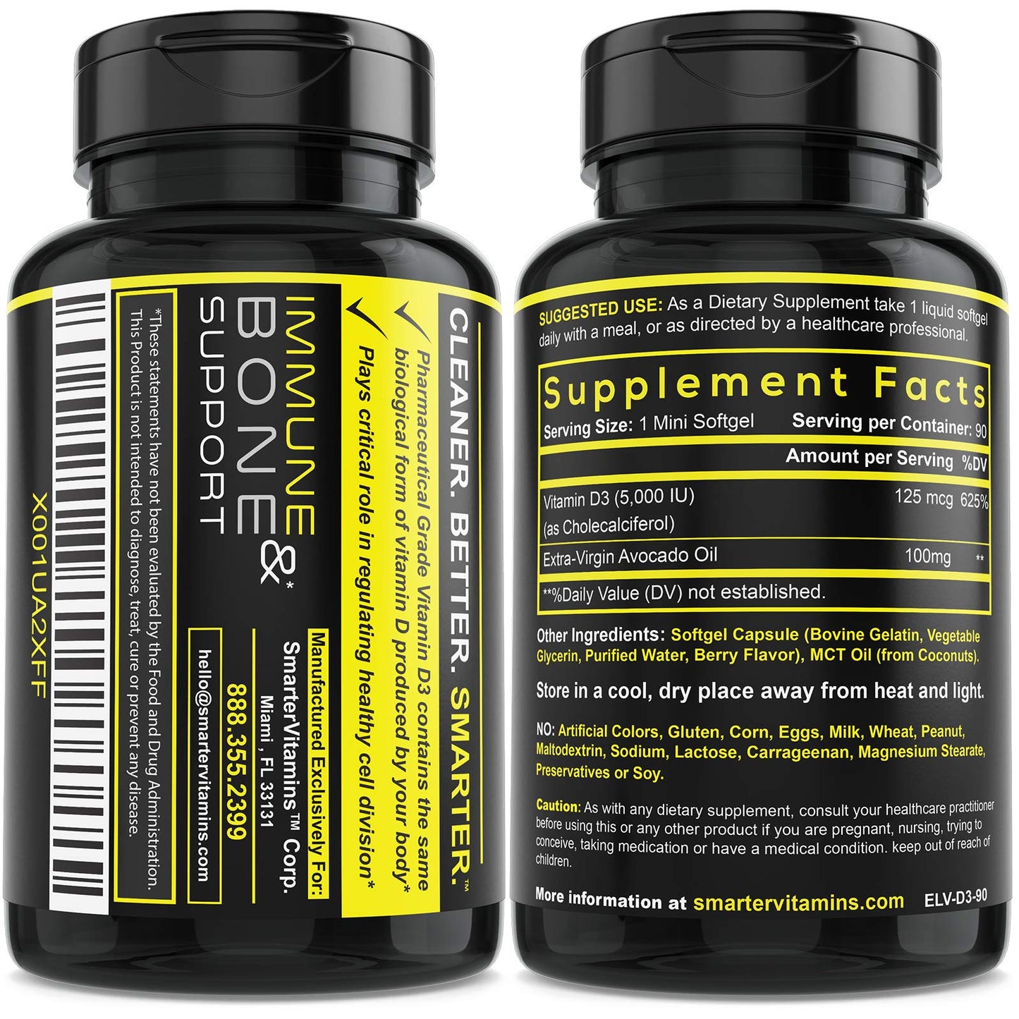 SmarterVitamins D3 5000 IU Avocado Oil — 3 Pack (270 Mini Softgels)