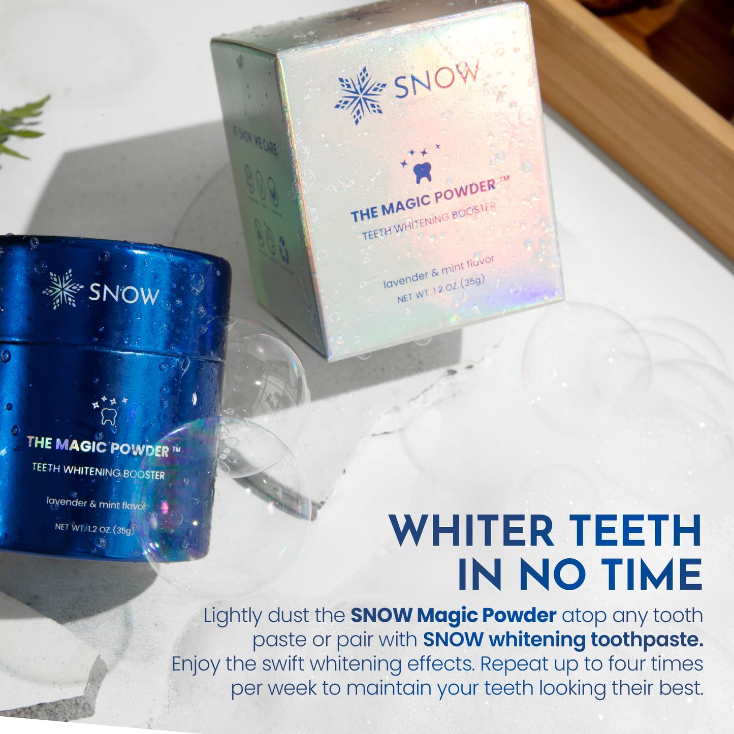 Snow Magic Teeth Whitening Powder with Hydroxyapatite – Lavender & Mint, 35g
