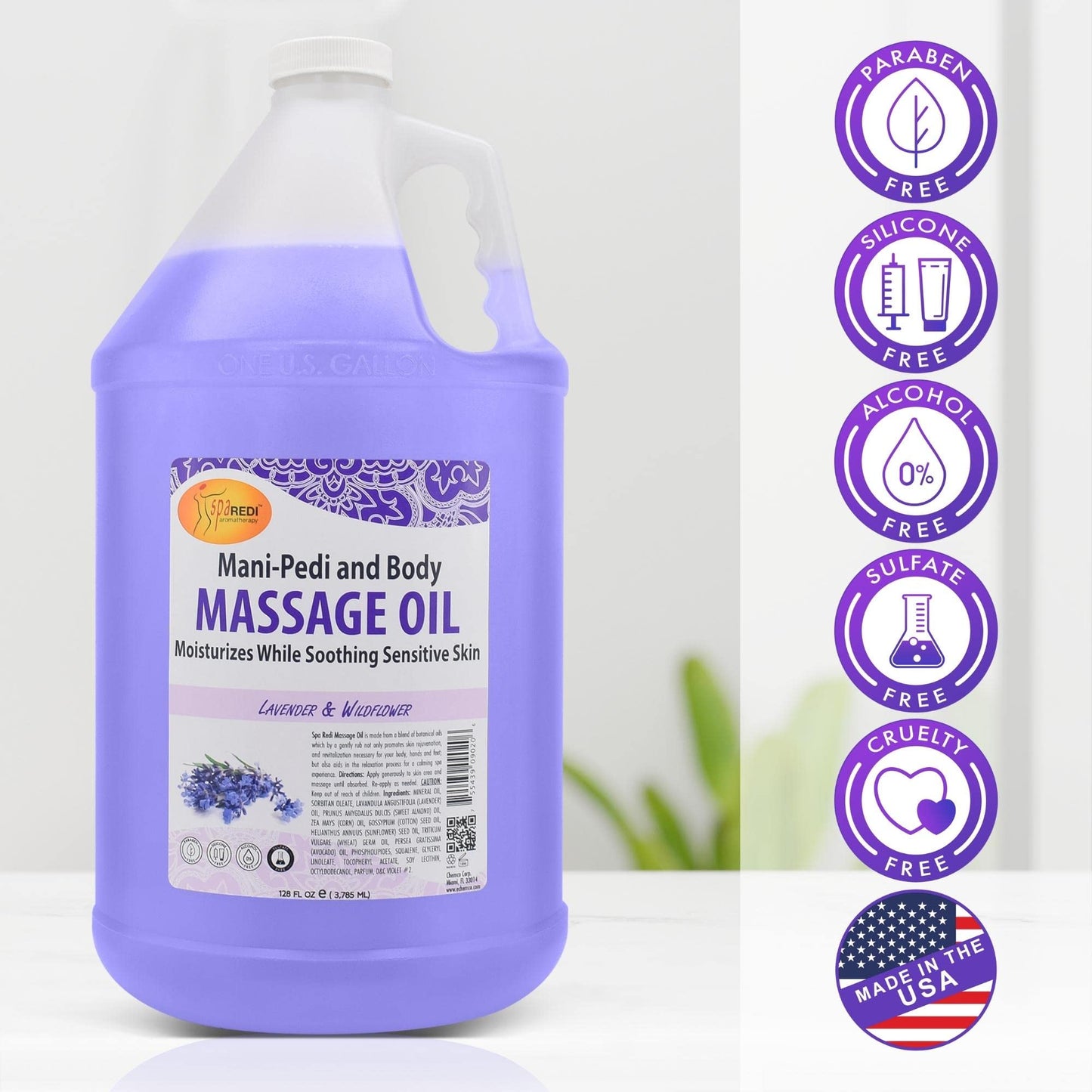SPA REDI Massage Oil – Lavender Wildflower (128 Oz) | Full Body Massage Therapy