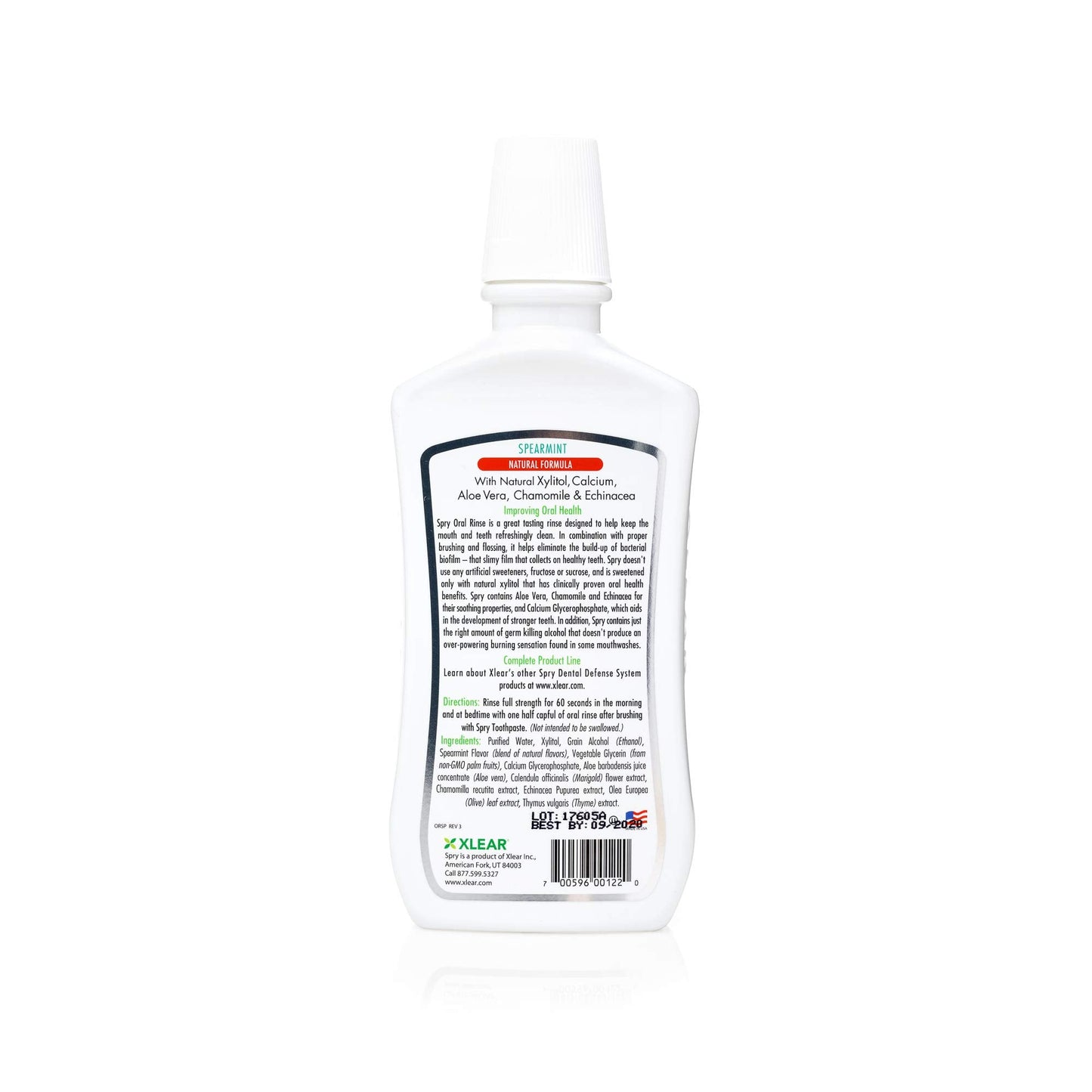 Spry Natural Xylitol Mouthwash – Fluoride Free, Enamel Support, Spearmint, 16 oz