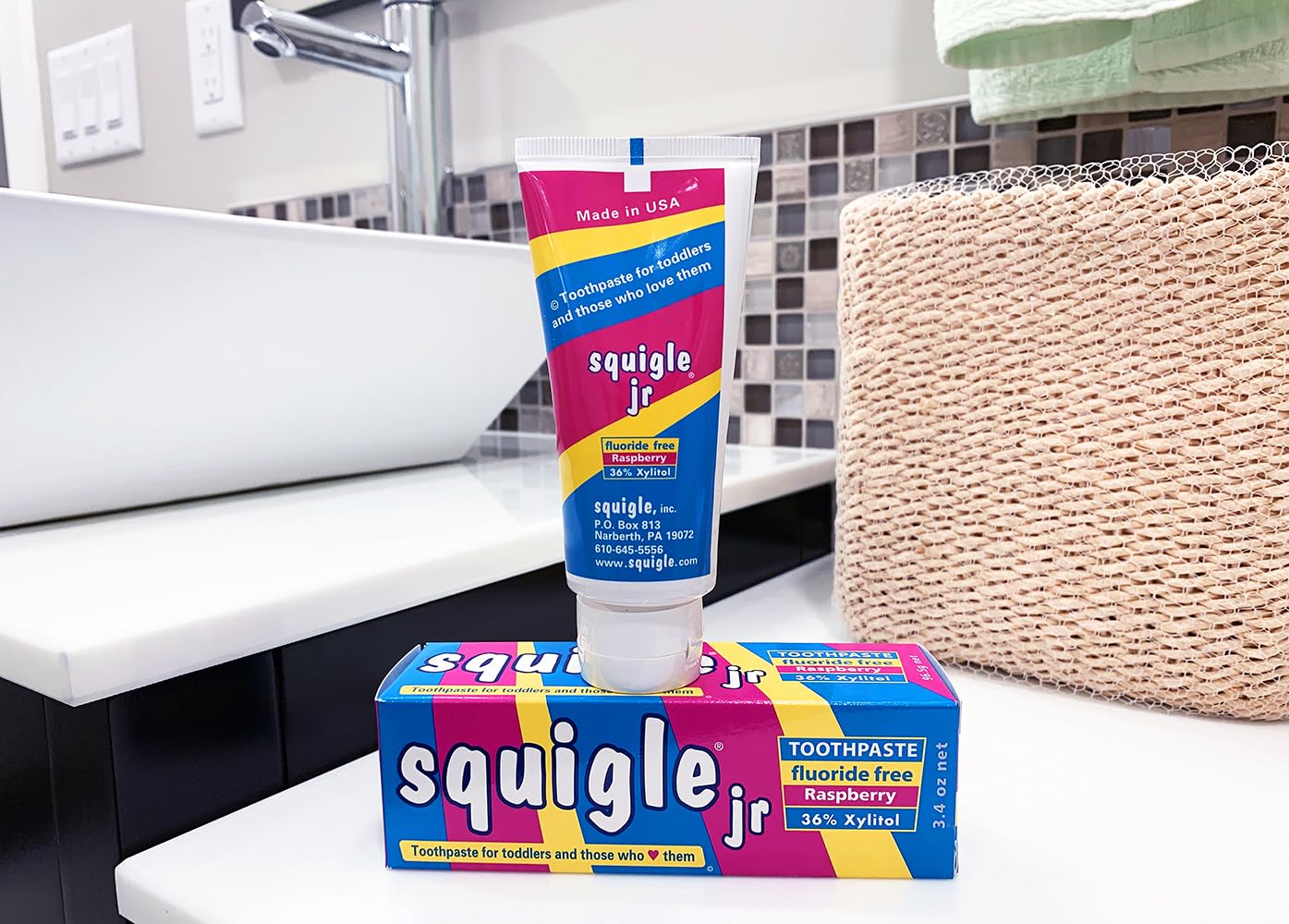 Squigle Jr Toothpaste (Infants & Toddlers) - Travel Size 3.4 oz | No SLS, Fluoride Free, Cavity & Sensitivity Protection