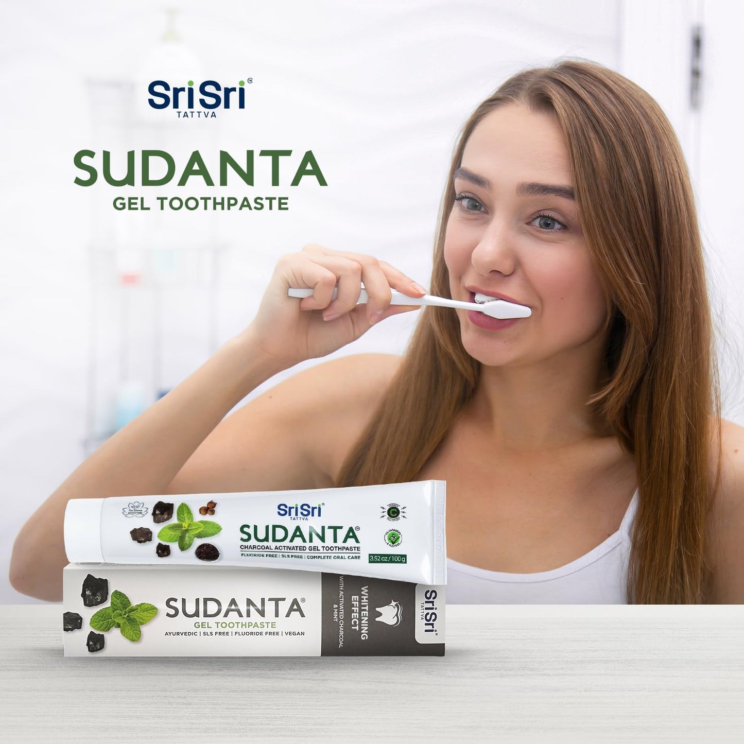 Sri Sri Tattva Sudanta Charcoal Toothpaste Gel – Herbal, SLS & Fluoride Free