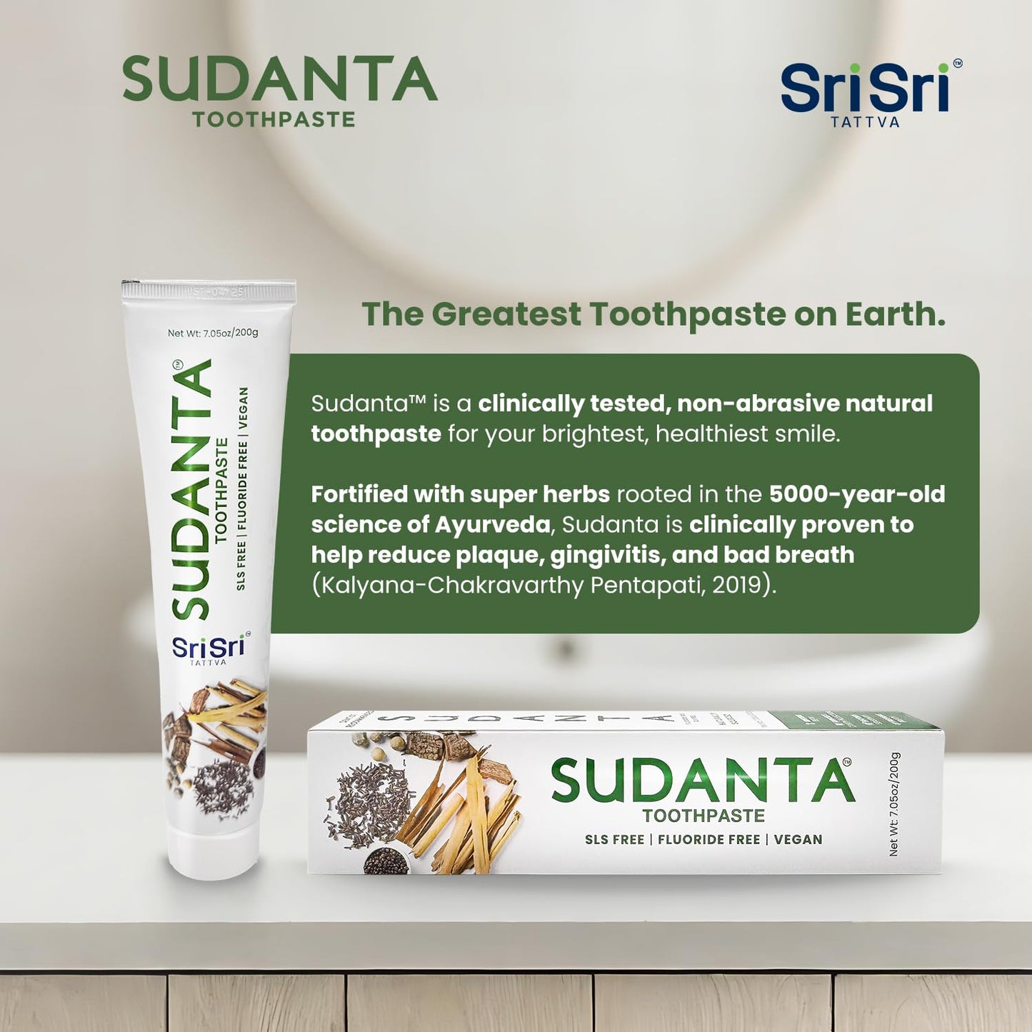 Sri Sri Tattva Sudanta Herbal Toothpaste – SLS Free & Fluoride Free | 200 g Pack of 3
