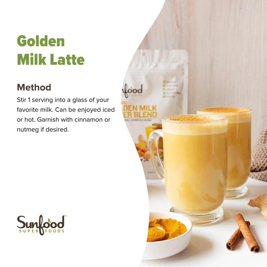 Sunfoods Golden Milk Super Blend - Organic Turmeric Ginger Latte Powder (6 oz)