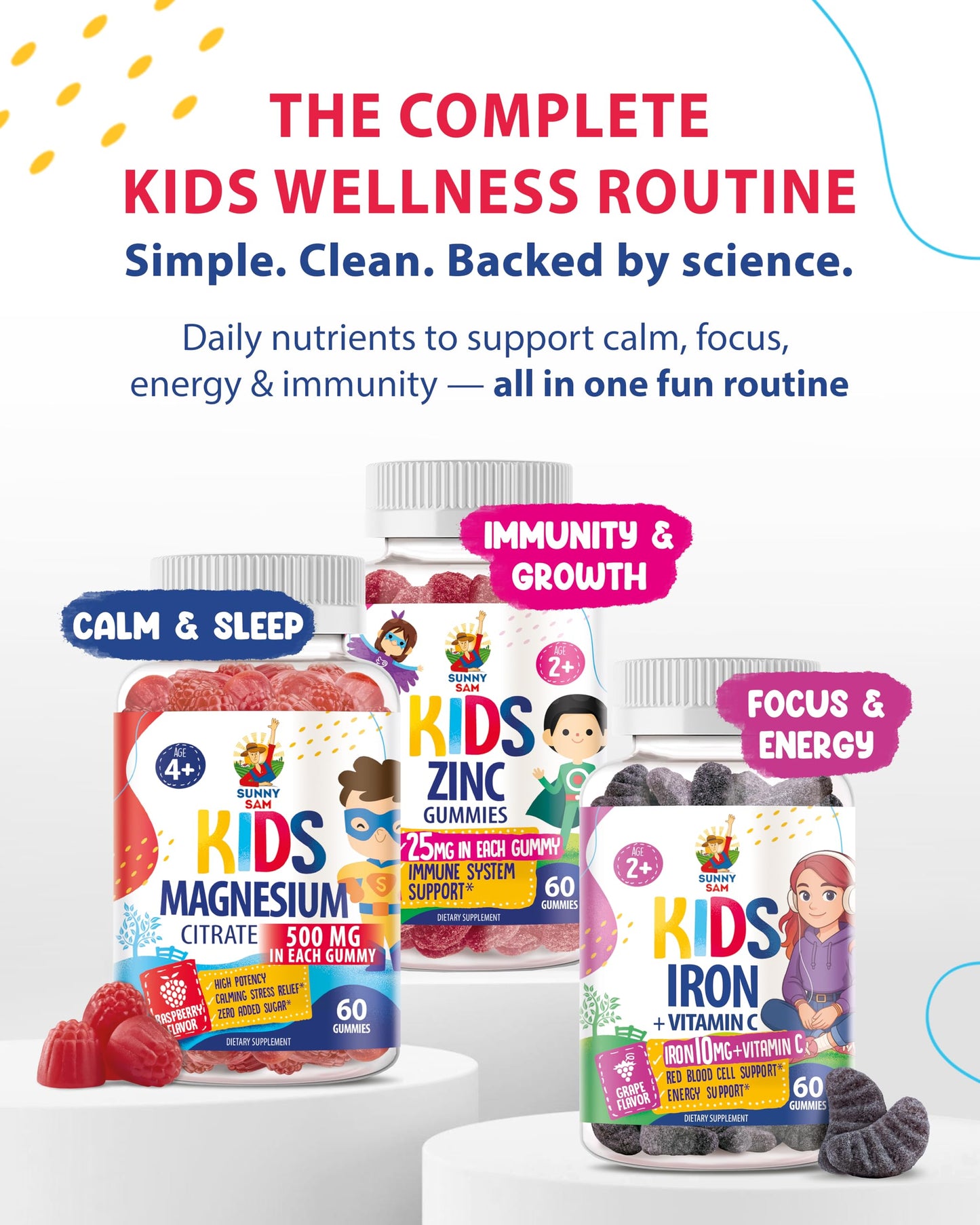 SUNNY SAM Iron Gummies for Kids & Teens – 10 mg Iron + Vitamin C