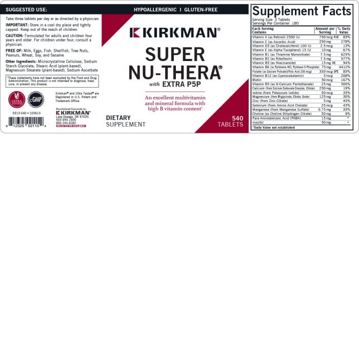 Super Nu-Thera with Extra P5P, 540 Tablets, Kirkman Labs