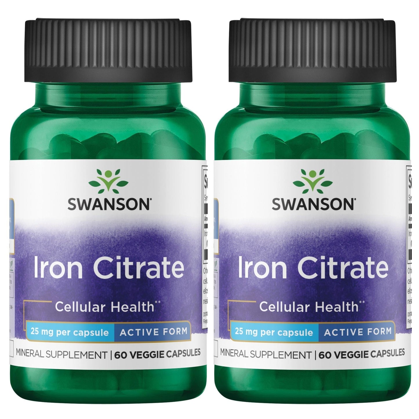 Swanson Iron Citrate 25 mg – 60 Veg Capsules (2 Pack) – Vegetarian, Non-GMO
