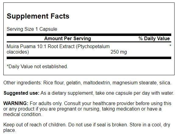 Swanson Muira Puama (10:1) 250 mg – 60 Capsules | Sexual Health & Virility Support