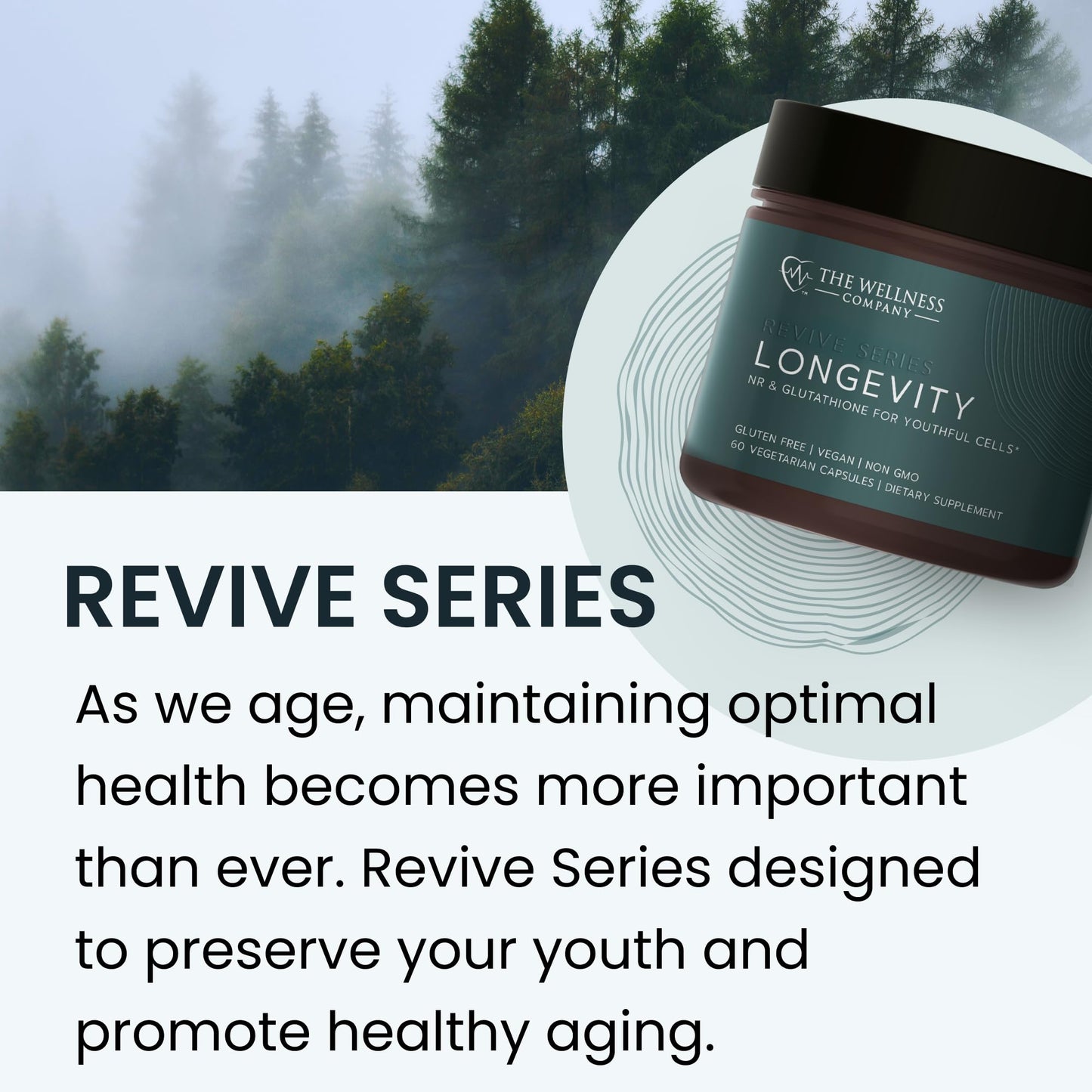 The Wellness Company Longevity – Mitochondria Efficiency, DNA Repair, Cellular Senescense - NR, Lipsomal Glutathione, Resveratrol, Bifidobacterium 15B CFU | 60ct (1 Month Supply)