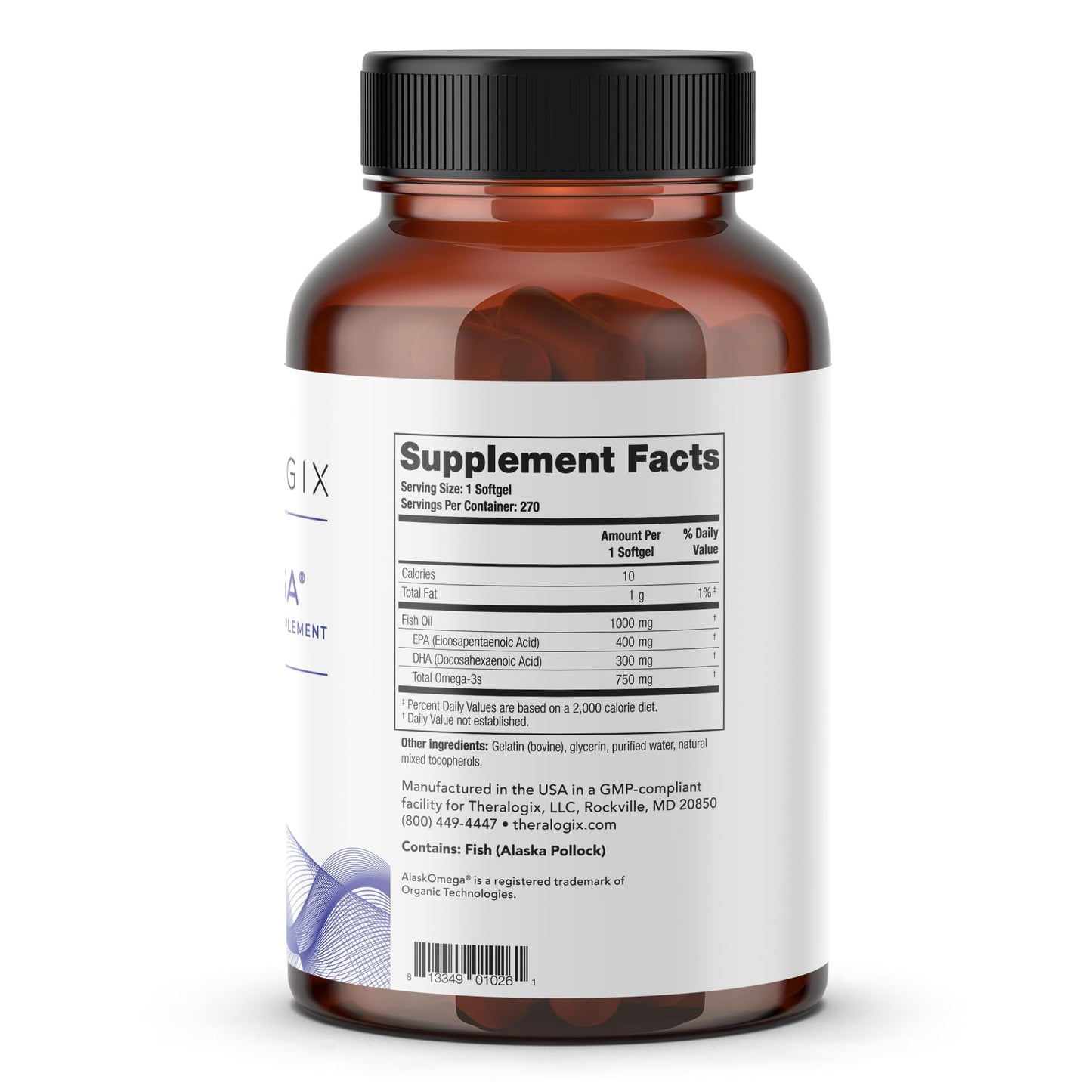 Theralogix TherOmega Omega-3 Fish Oil – 700 mg DHA + EPA, 270 Softgels, Sustainably Sourced & NSF Certified