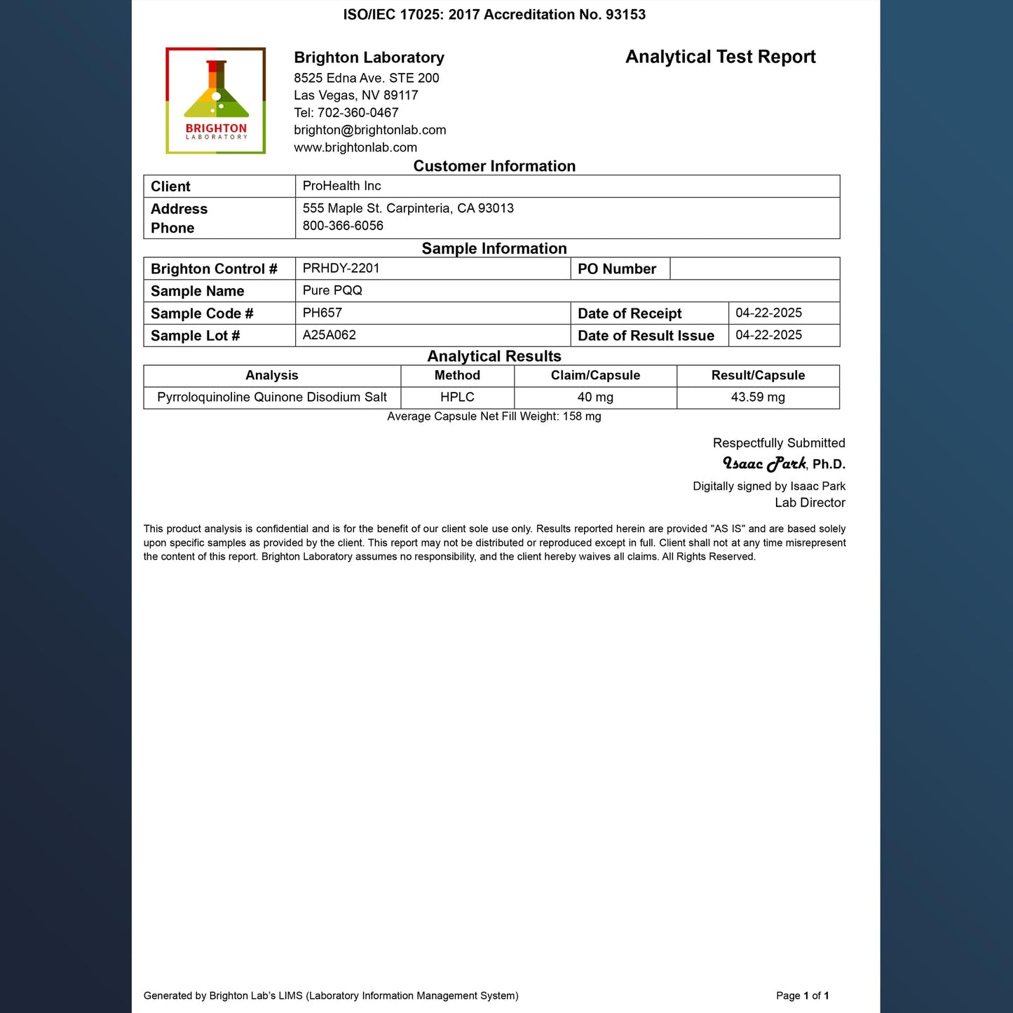 Pure PQQ 40 mg – Extra Strength Pyrroloquinoline Quinone, 30 Capsules | Third-Party Tested