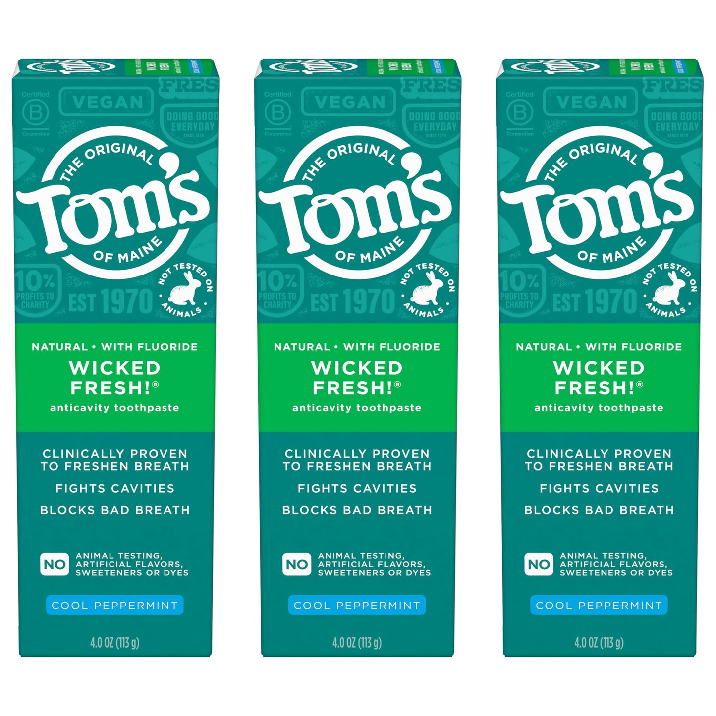Tom's of Maine Wicked Fresh! Natural Fluoride Anticavity Toothpaste – 3 Pack, 4.0 oz