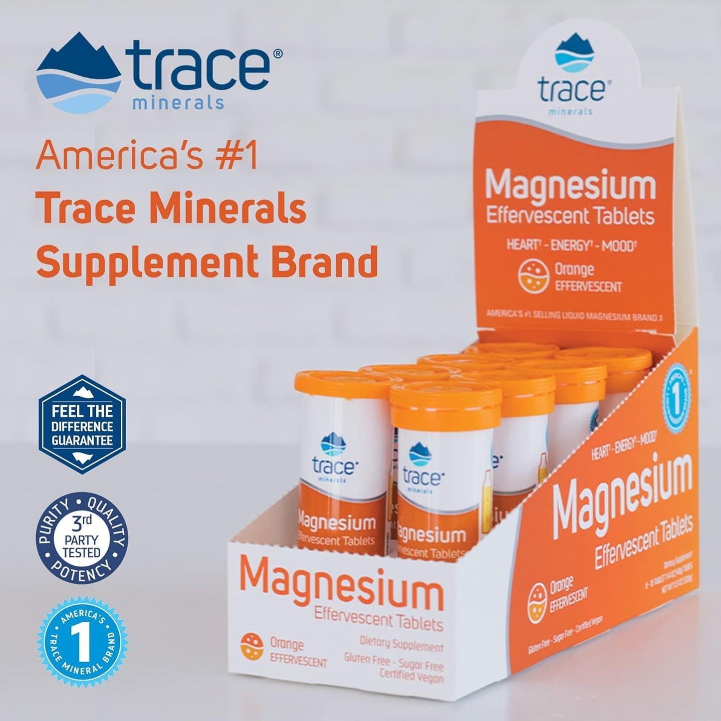 Trace Minerals Magnesium Effervescent – Supports Cardiovascular Health, Bone & Circulation – Orange, 8 Tubes (80 Servings)