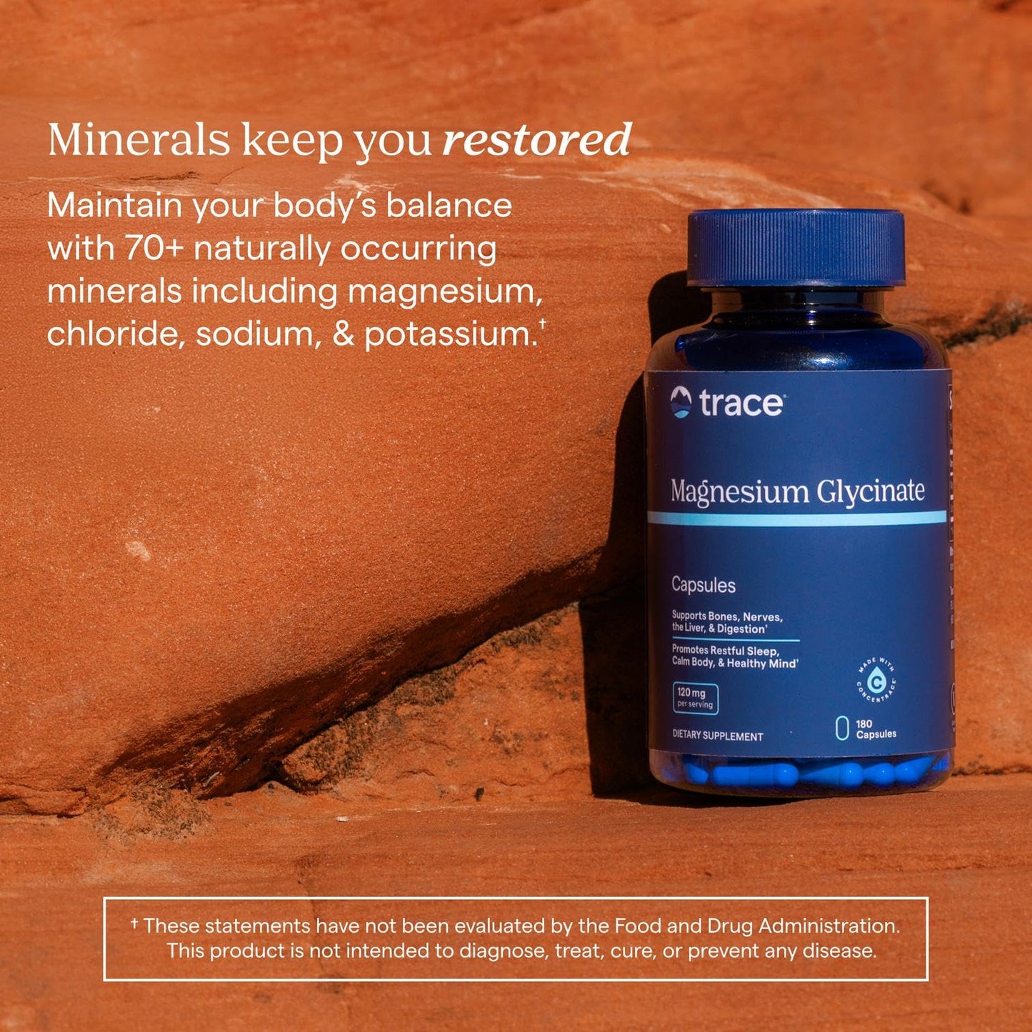 Trace Minerals Magnesium Glycinate 120mg | Bone & Nerve Health, Sleep Support – 180 Capsules