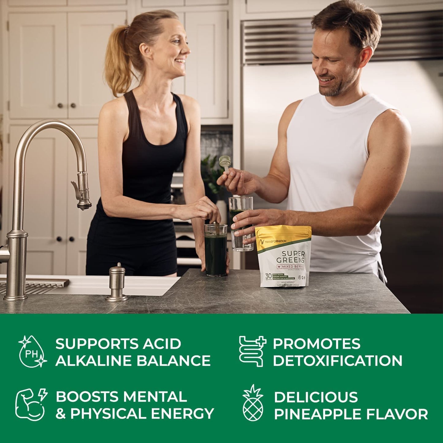 Transformation Super Greens – Immune & Energy Support Green Juice Powder with Spirulina & Chlorella