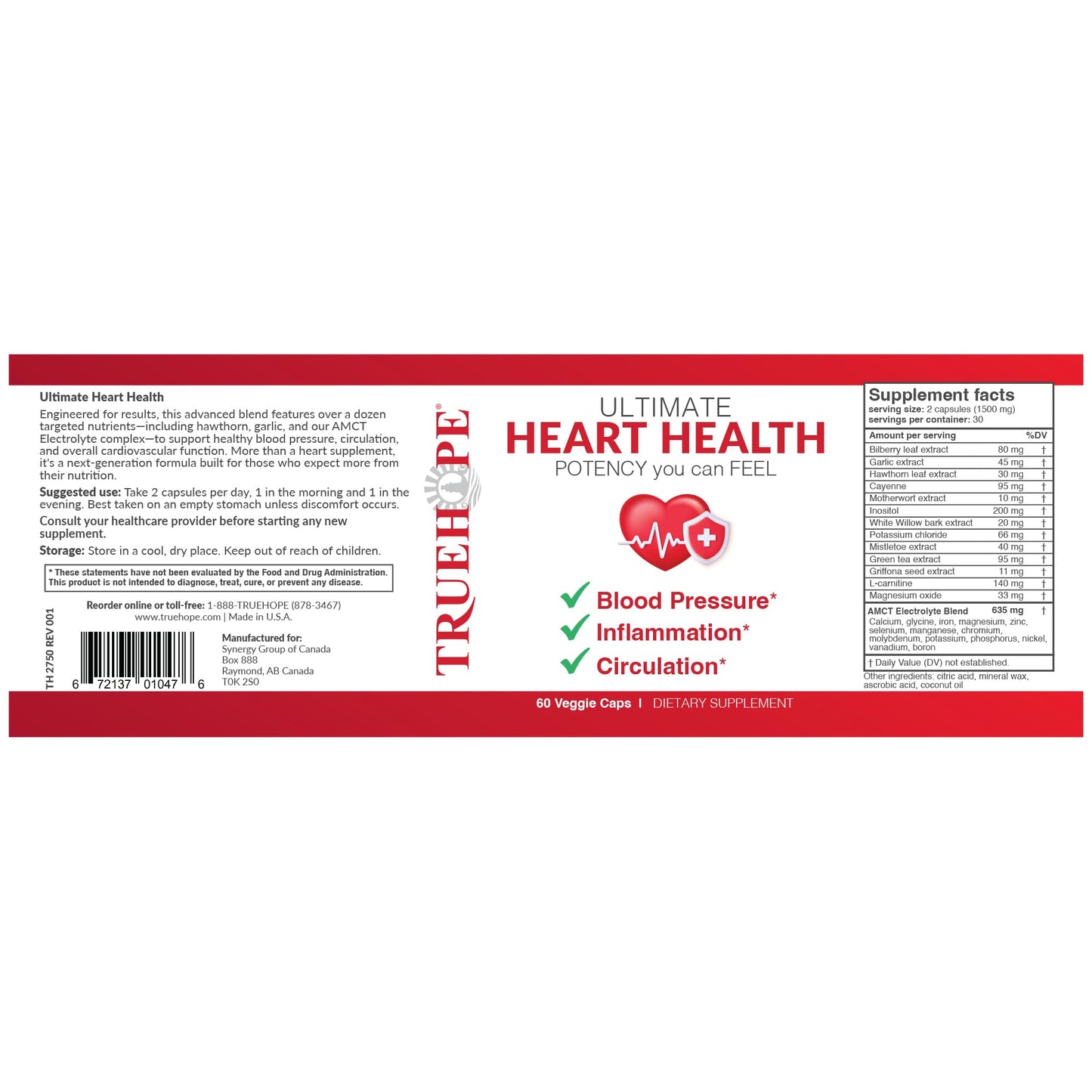 Truehope 27-in-1 Ultimate Heart Health Supplement | Blood Pressure, Circulation, Heart Function Support | Potency You Can Feel Day 1 | Hawthorn, Motherwort, Inositol, Mistletoe | + Advanced Chelation