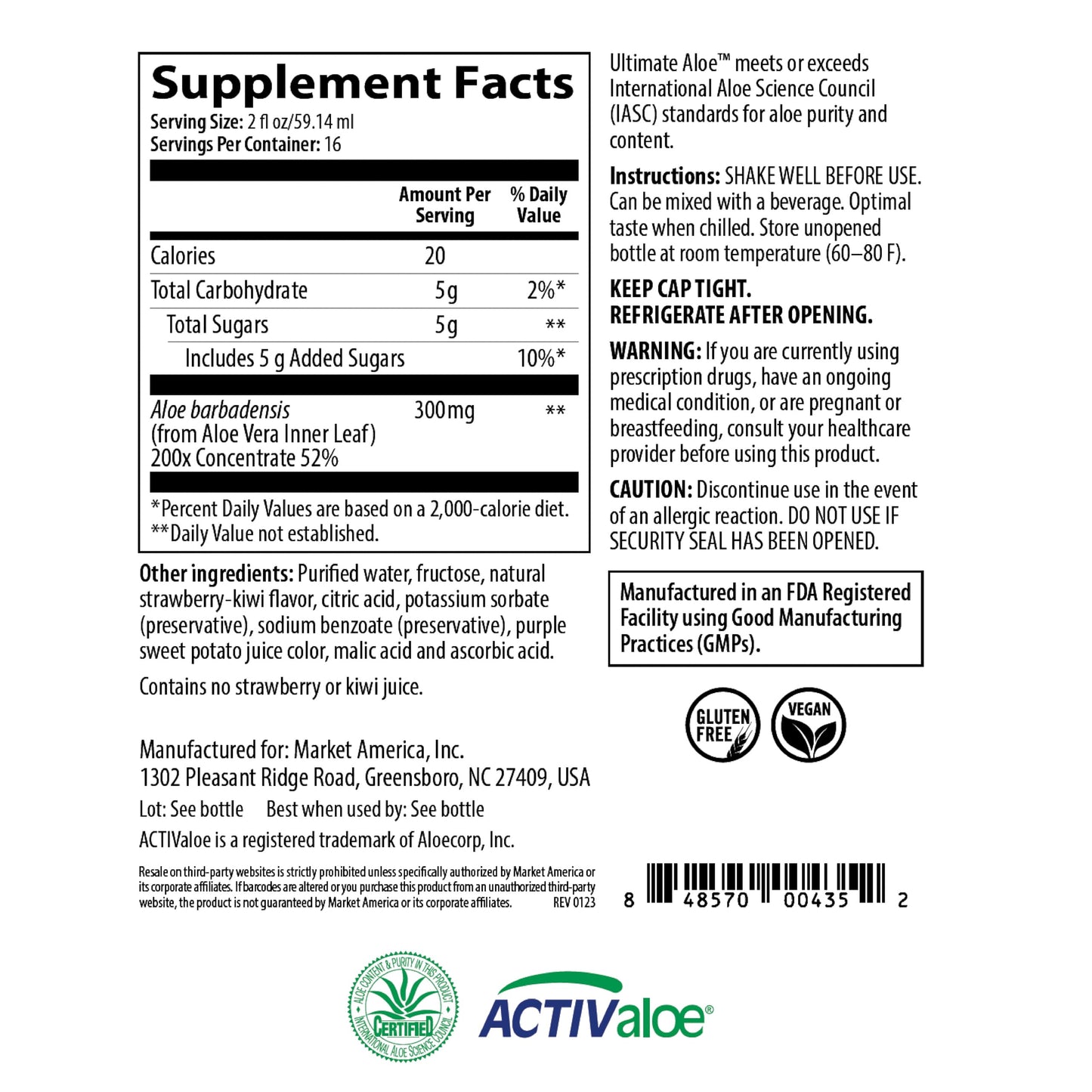 Ultimate Aloe Aloe Vera Juice – Gut Health, Digestive Comfort, Immune Support (Strawberry Kiwi, 16 Servings)