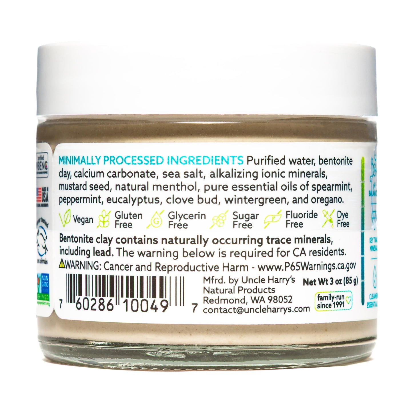 Uncle Harry's Mild Mint Remineralizing Toothpaste - Natural Whitening, Fresh Breath, Enamel Support | Vegan, Fluoride Free, 3 Oz (4 Pack)