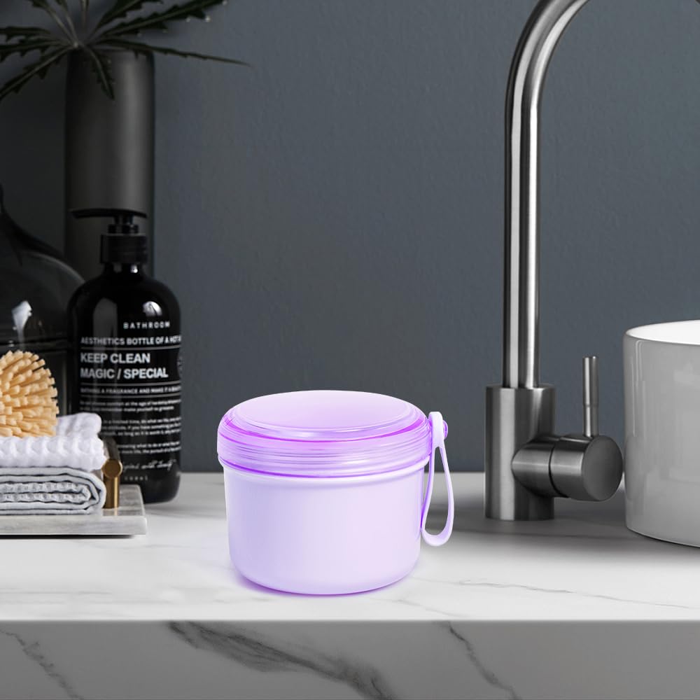 Uouovo Large Denture Case – No-Leak Travel Denture Cup (Purple)