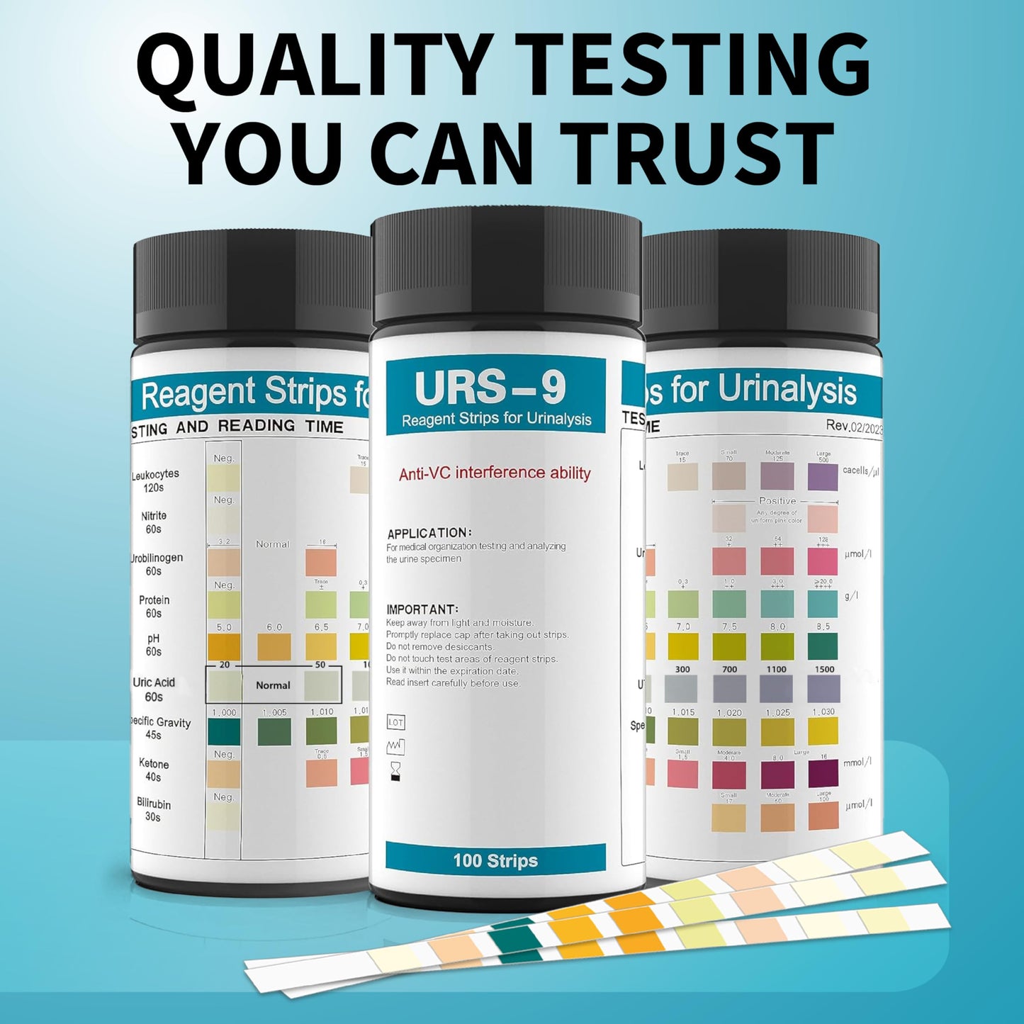 URS 9-in-1 Urine Test Strips 100 CT – 9 Parameters Testing (UTI, Protein, Leukocytes, Nitrite, pH, Ketosis)