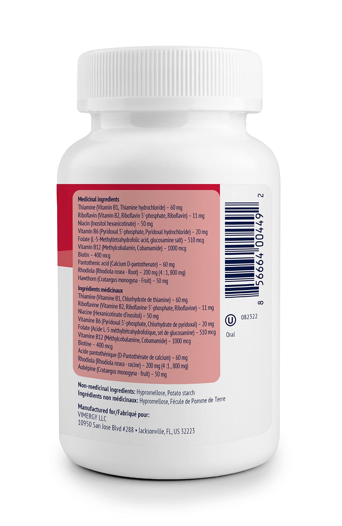 Vimergy Adapto-B Complex – High Potency 8 B Vitamins, Rhodiola & Hawthorn (120 Servings)