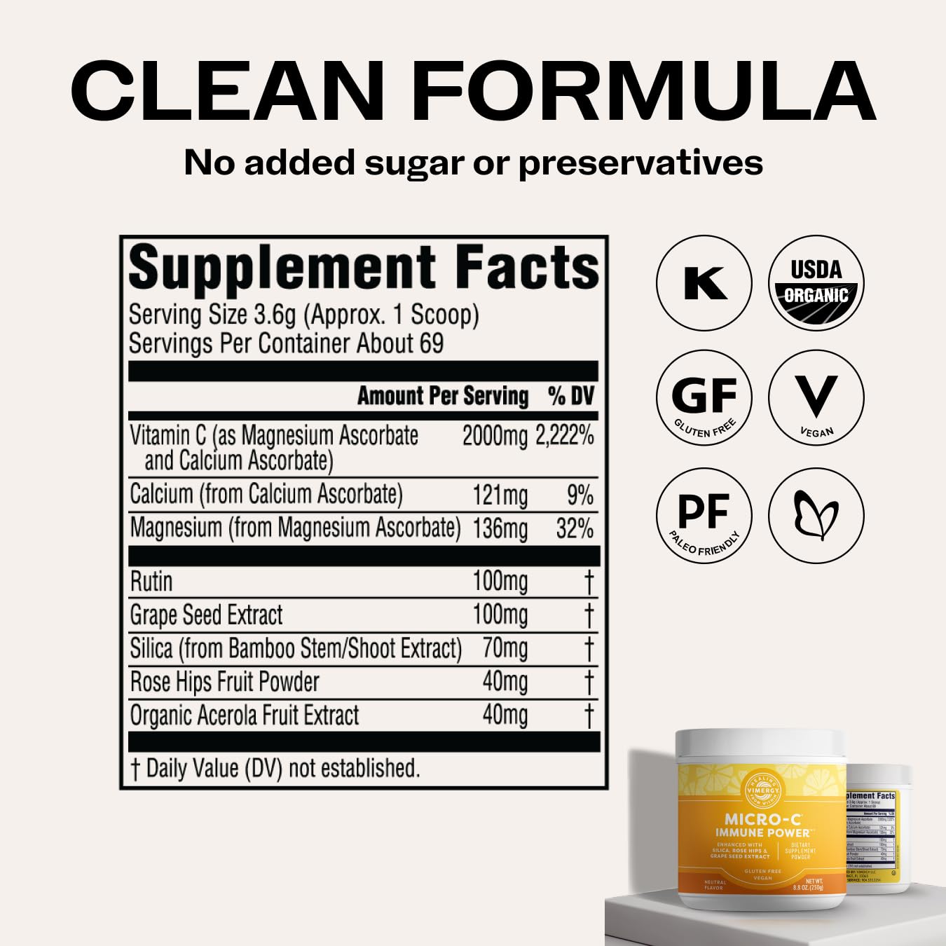 Vimergy Micro-C Immune Power Powder – 250g, 69 Servings, 2000mg Vitamin C