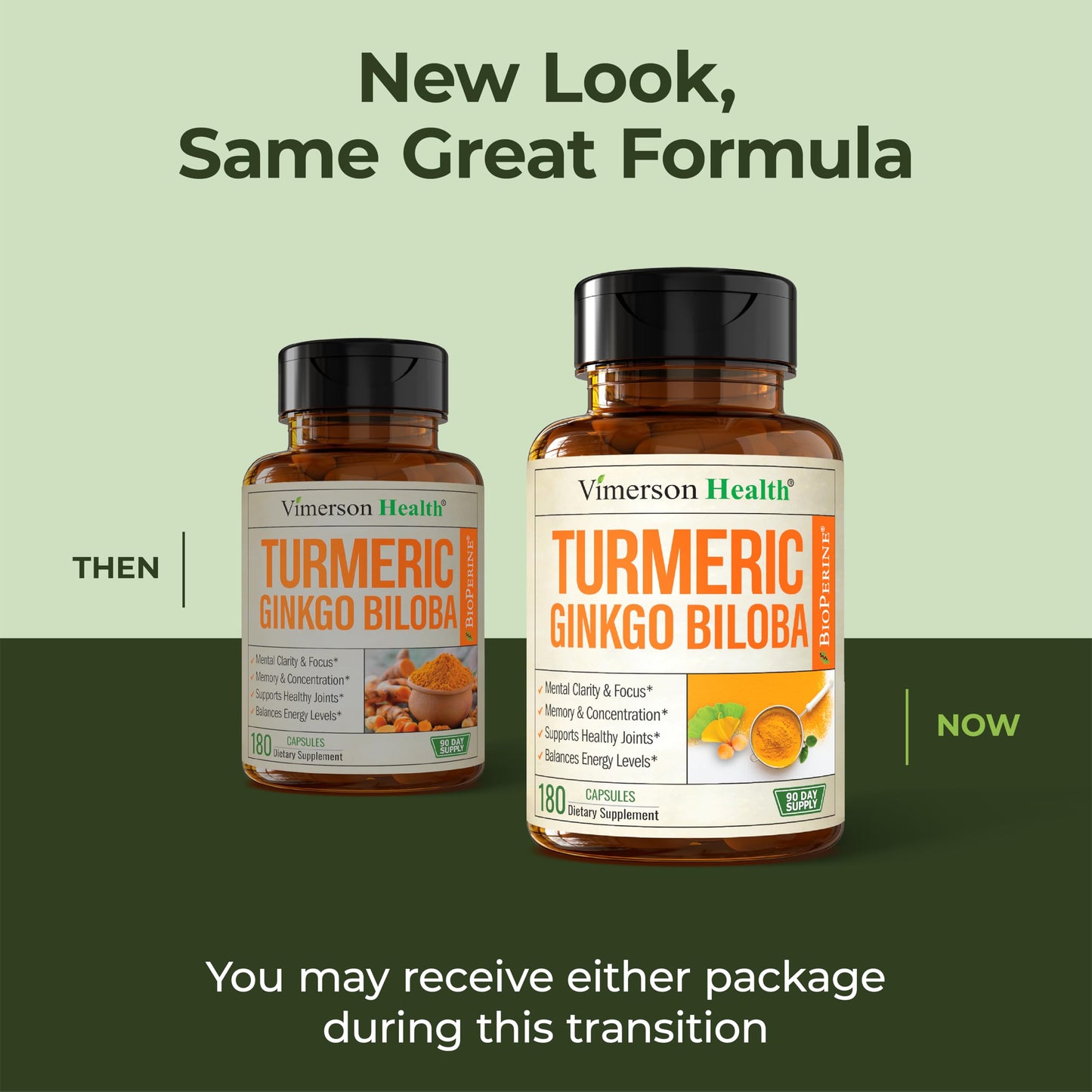 Vimerson Health Ginkgo Biloba & Turmeric Curcumin with Black Pepper – 180 Vegan Capsules