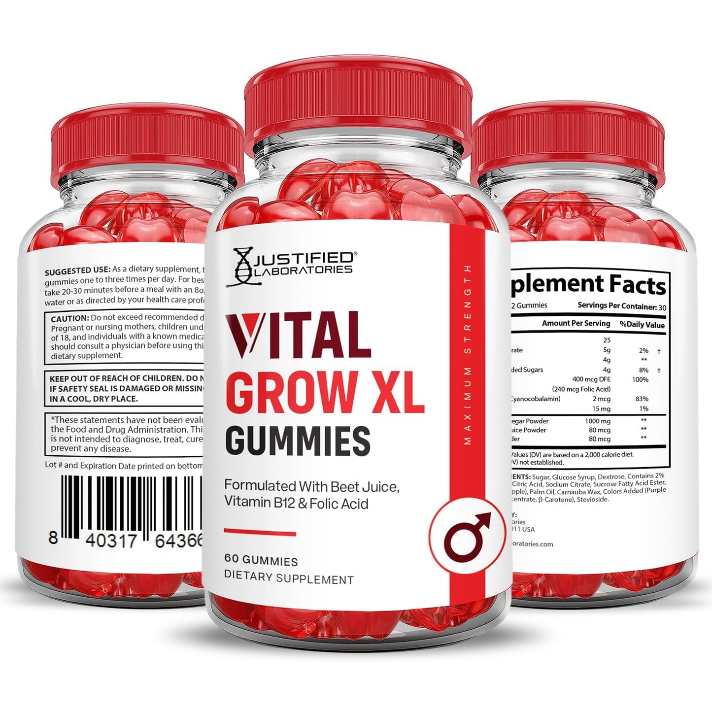 Justified Laboratories Vital Grow XL 1000mg ACV Gummies 2-Pack