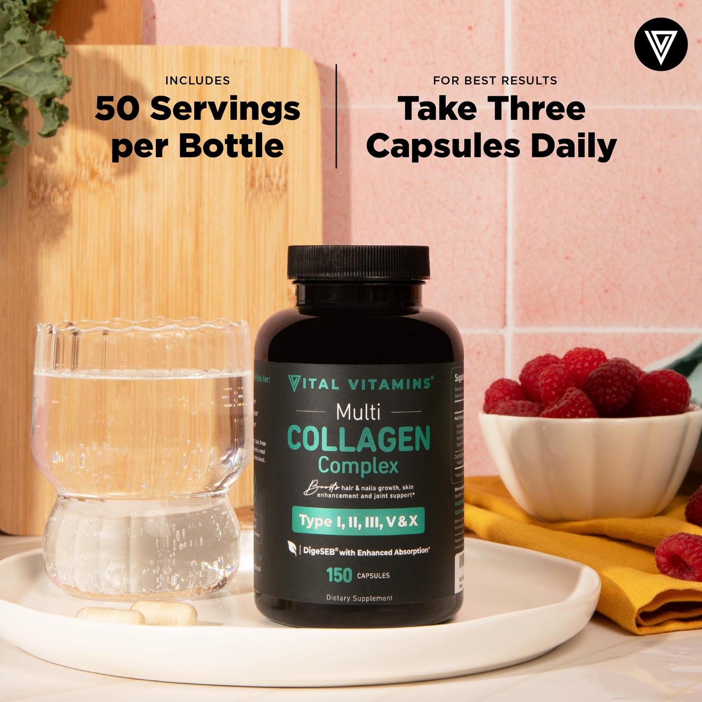 Vital Vitamins Multi Collagen Pills for Women & Men (2-Pack) - Hydrolyzed Collagen Peptides - Type I, II, III, V, X - Grass Fed, Non-GMO