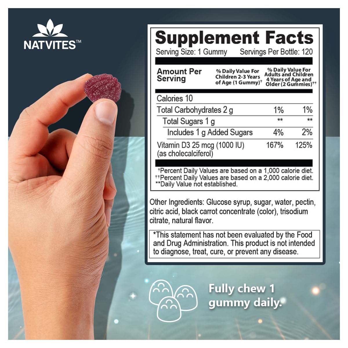 Vitamin D3 Gummies for Kids - 1000 IU Strawberry, Vegan & Non-GMO