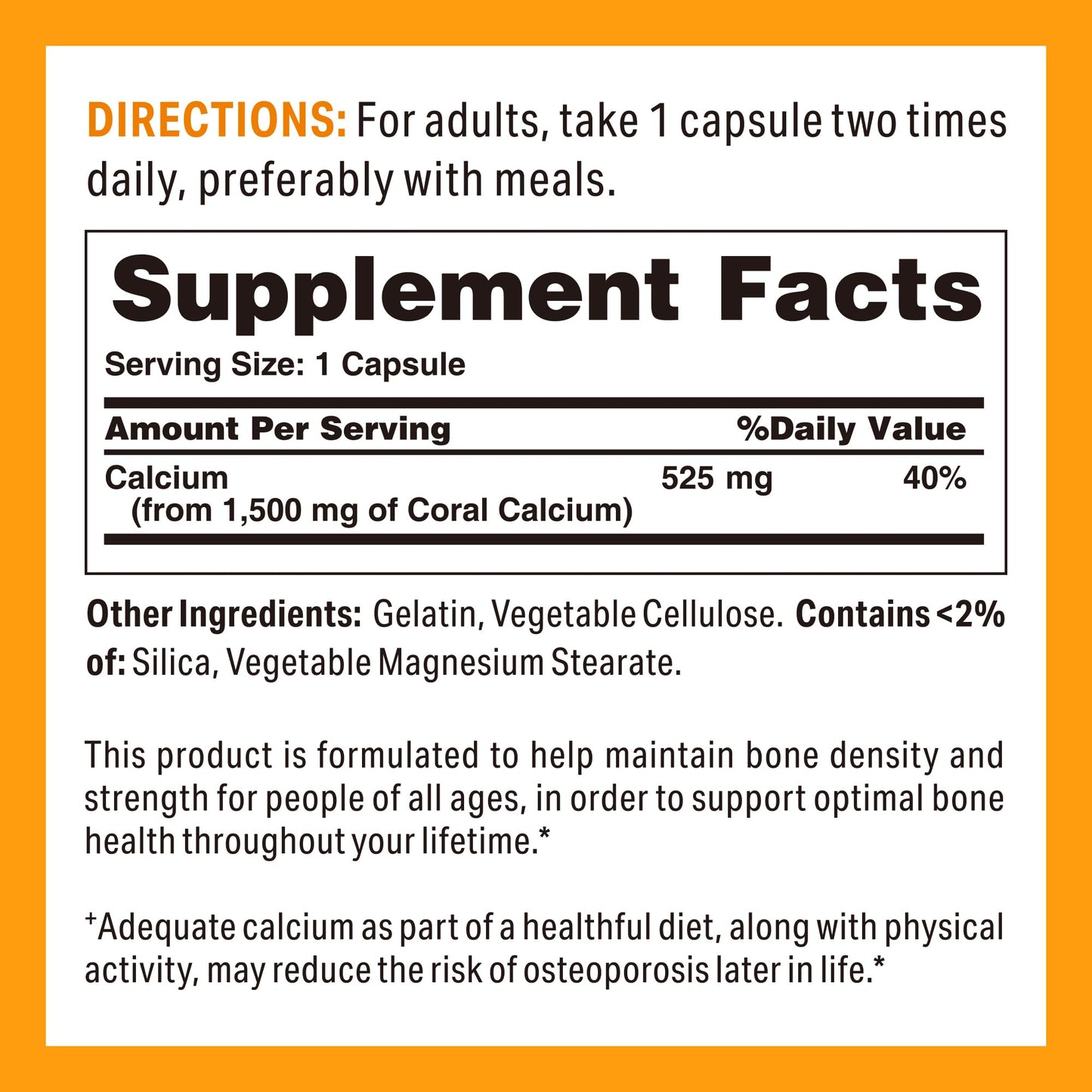 Vitamin World Coral Calcium 1500 mg | 120 Rapid-Release Gluten Free Capsules