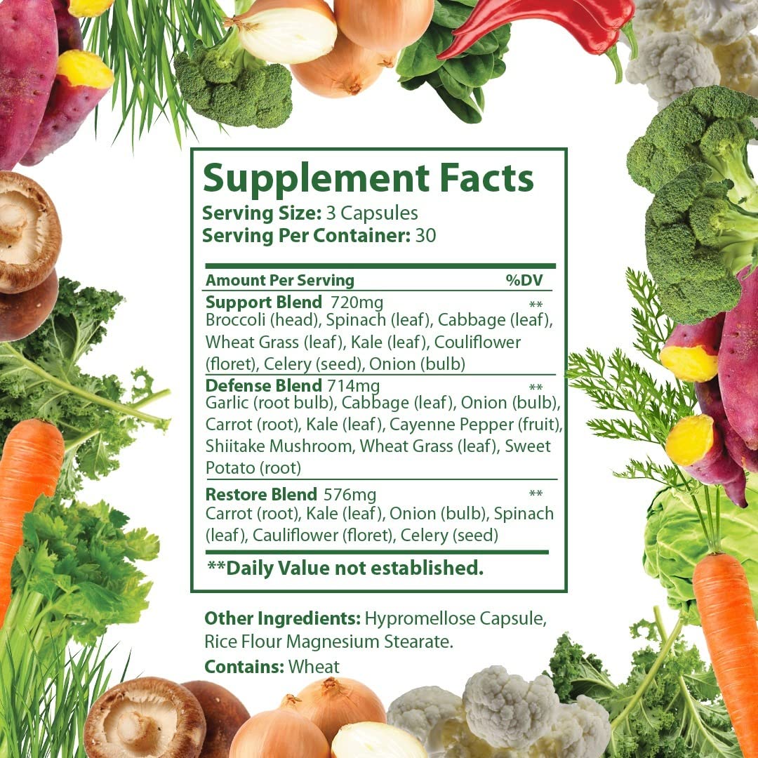 Just Ripe Nutrition Fruits and Veggies Supplement – 90 Fruit and 90 Vegetable Capsules (4 Pack) | Whole Food Superfood