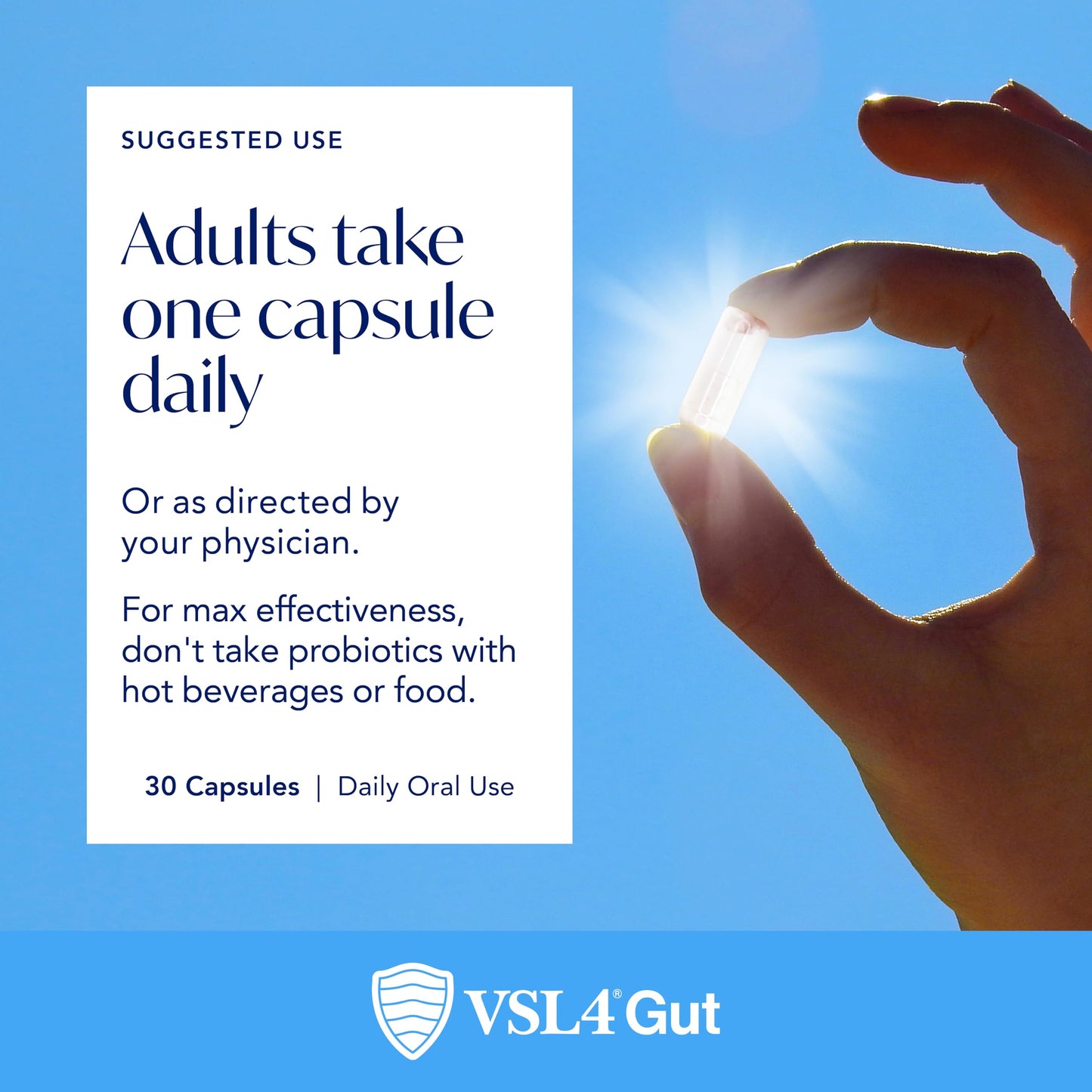 VSL4 Gut Daily Probiotics – 30B CFU, Multi-Strain, 2-Pack (60 Capsules)